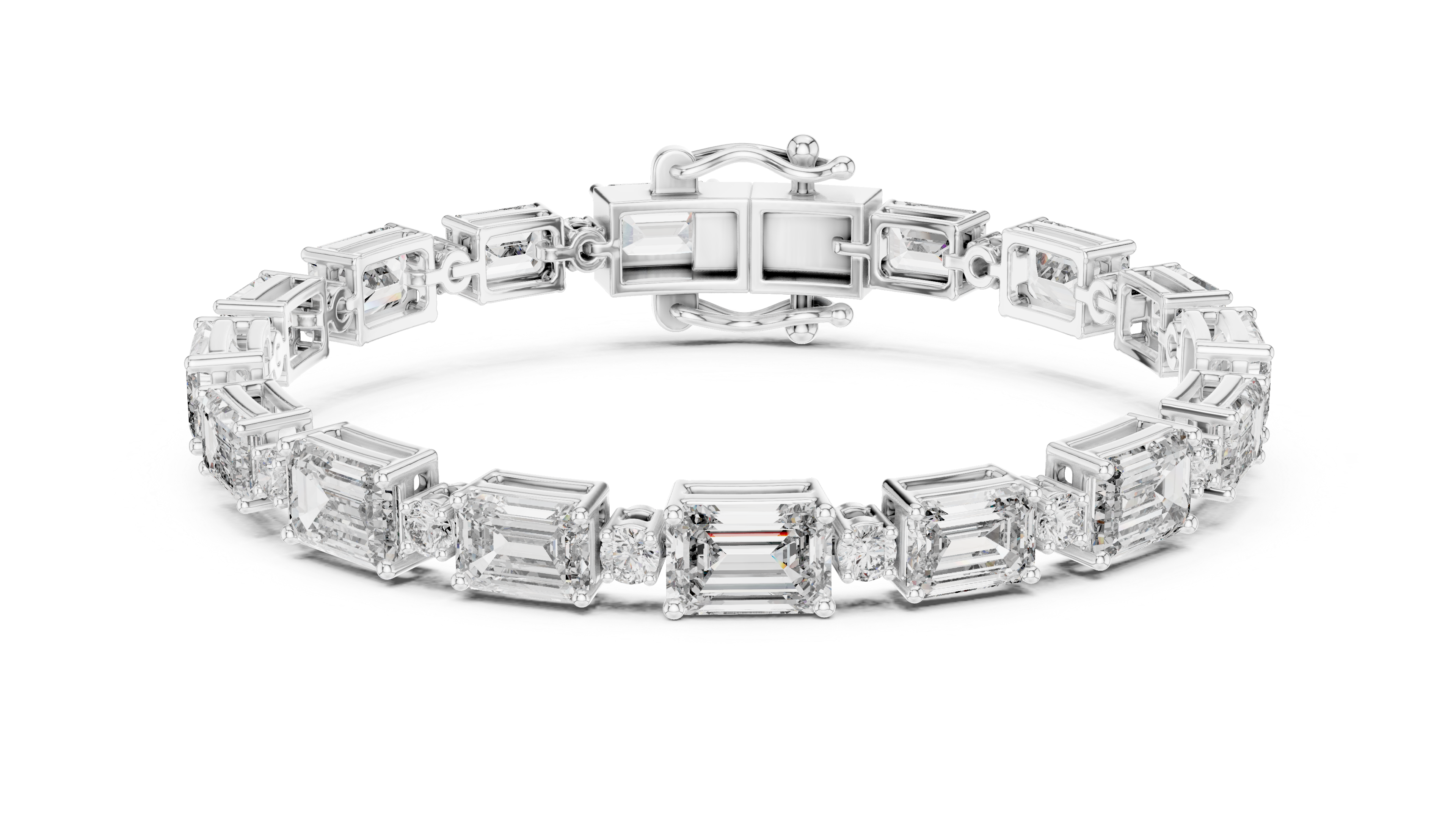 Bracelet with Emerald-Cut and Round Brilliant Diamonds in Elegant Design