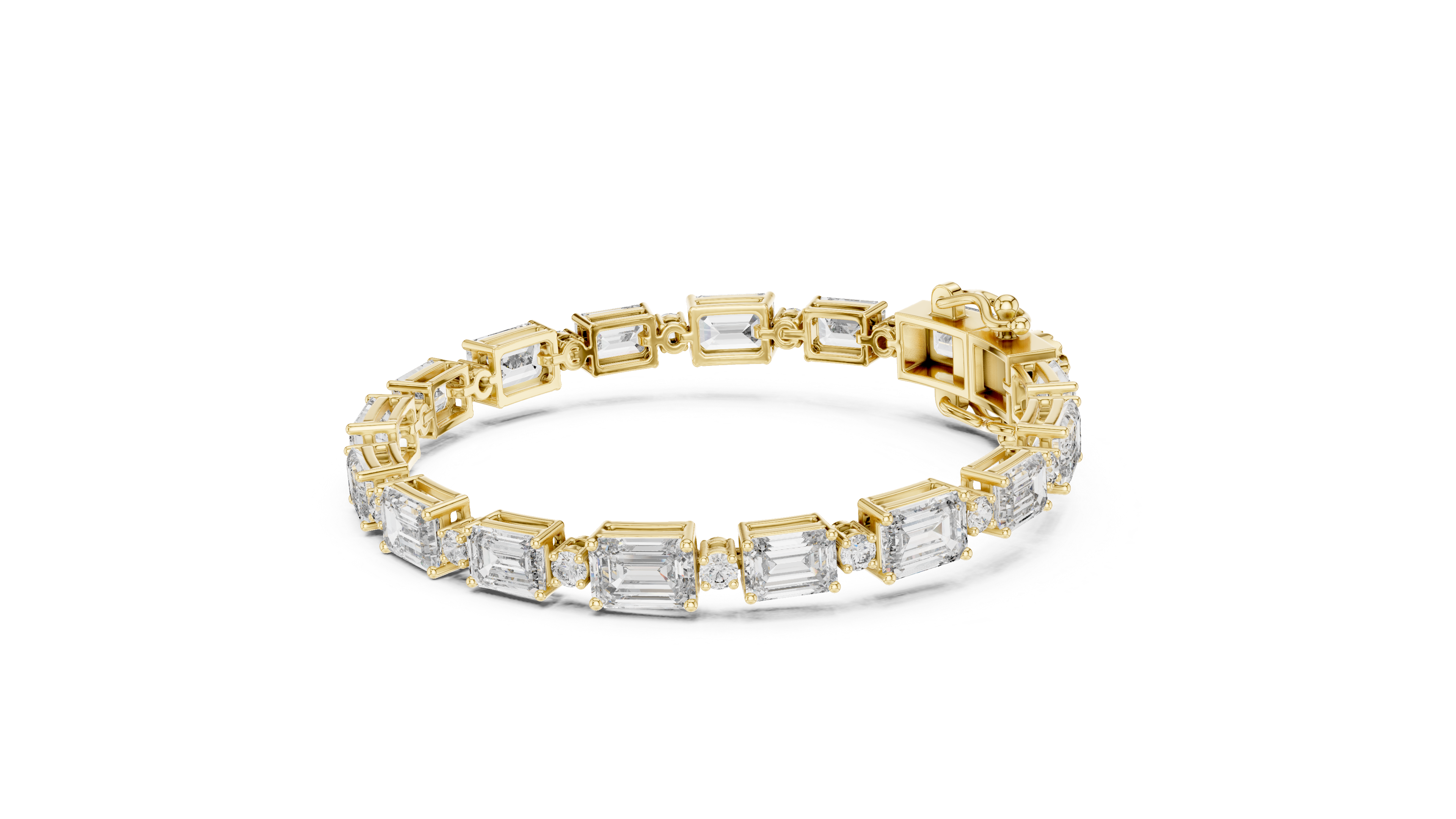 Bracelet with Emerald-Cut and Round Brilliant Diamonds in Elegant Design