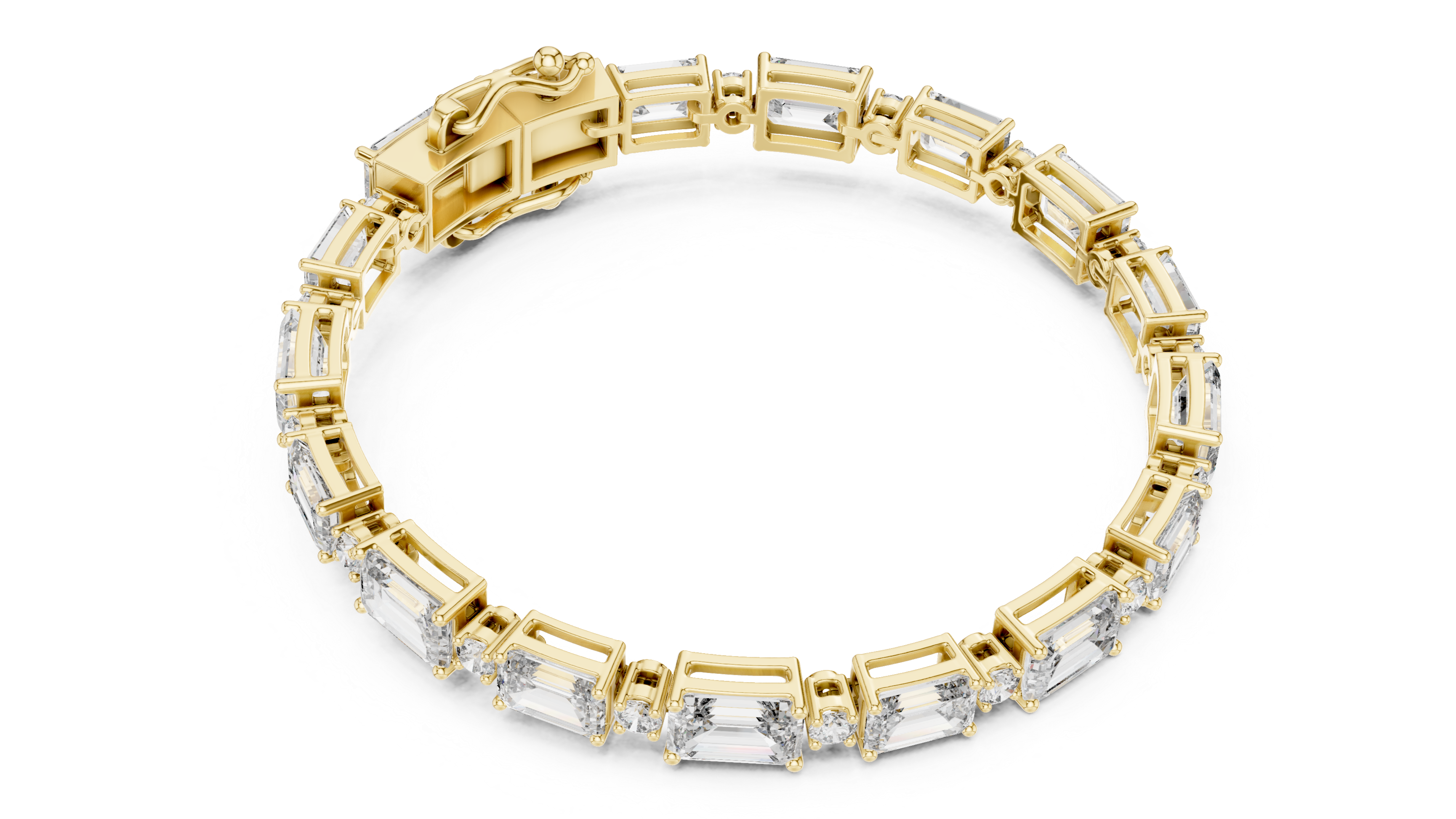 Bracelet with Emerald-Cut and Round Brilliant Diamonds in Elegant Design