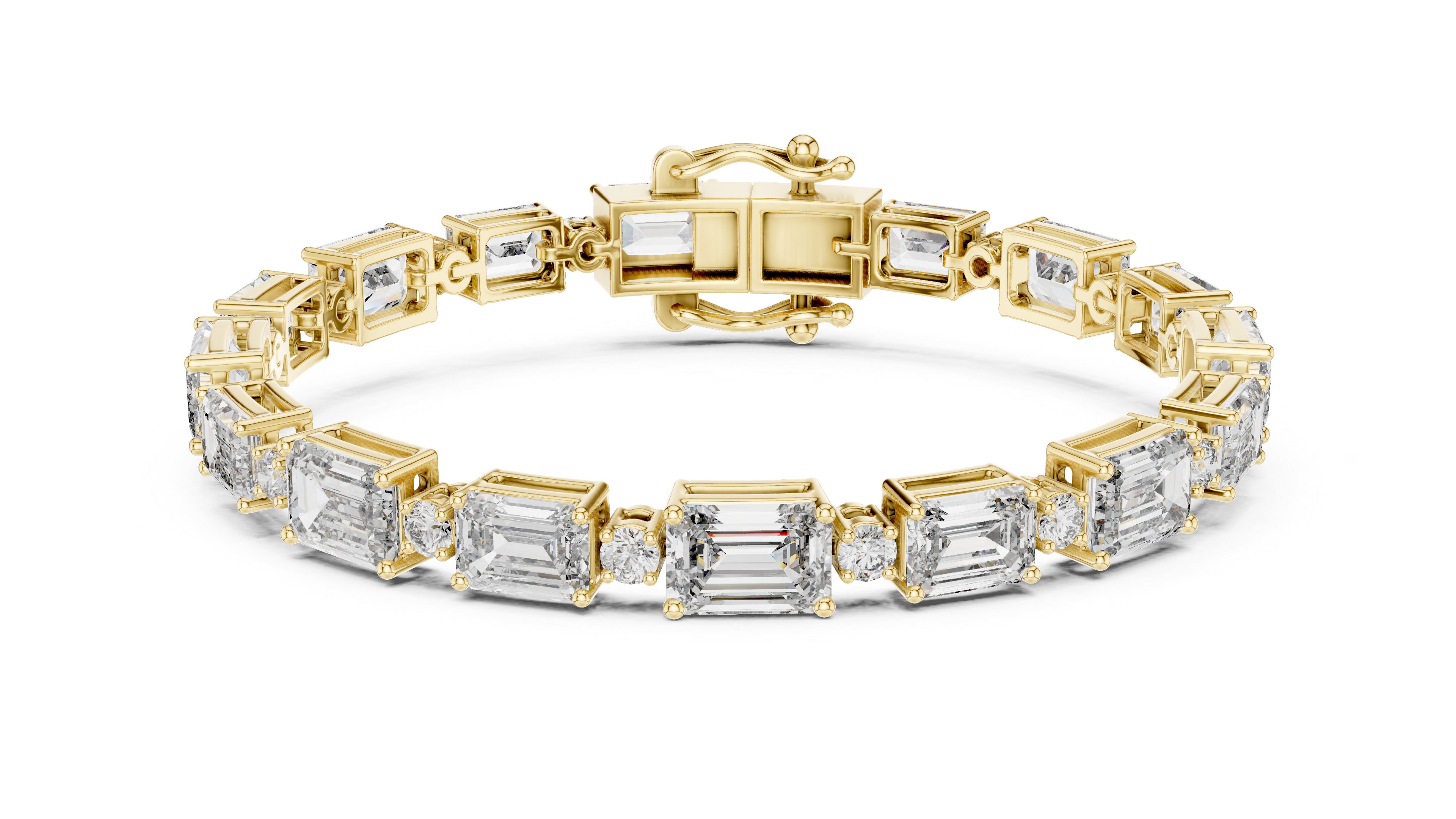 Bracelet with Emerald-Cut and Round Brilliant Diamonds in Elegant Design