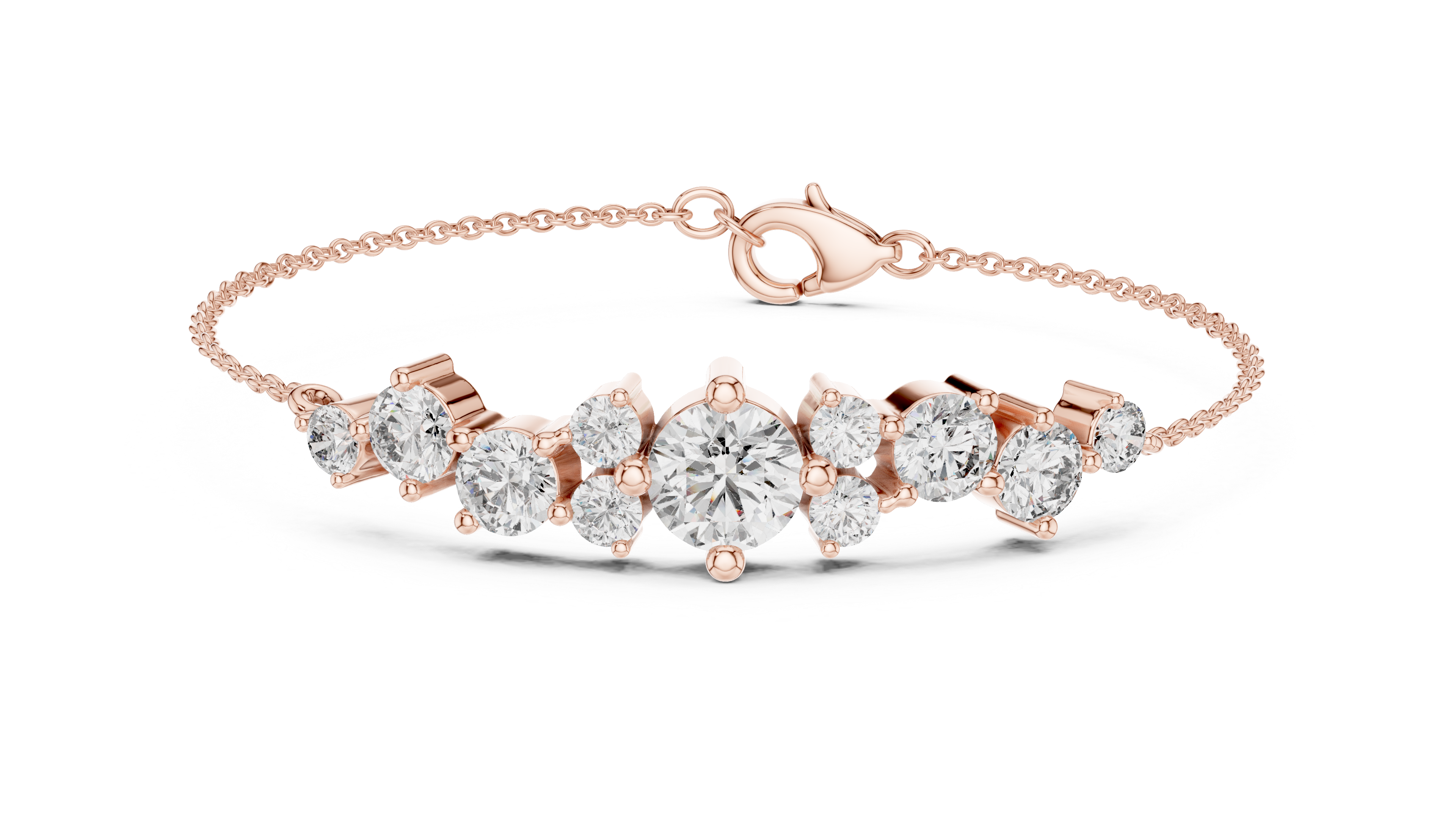 Bracelet with Sparkling Round Diamond Cluster on a Fine Chain