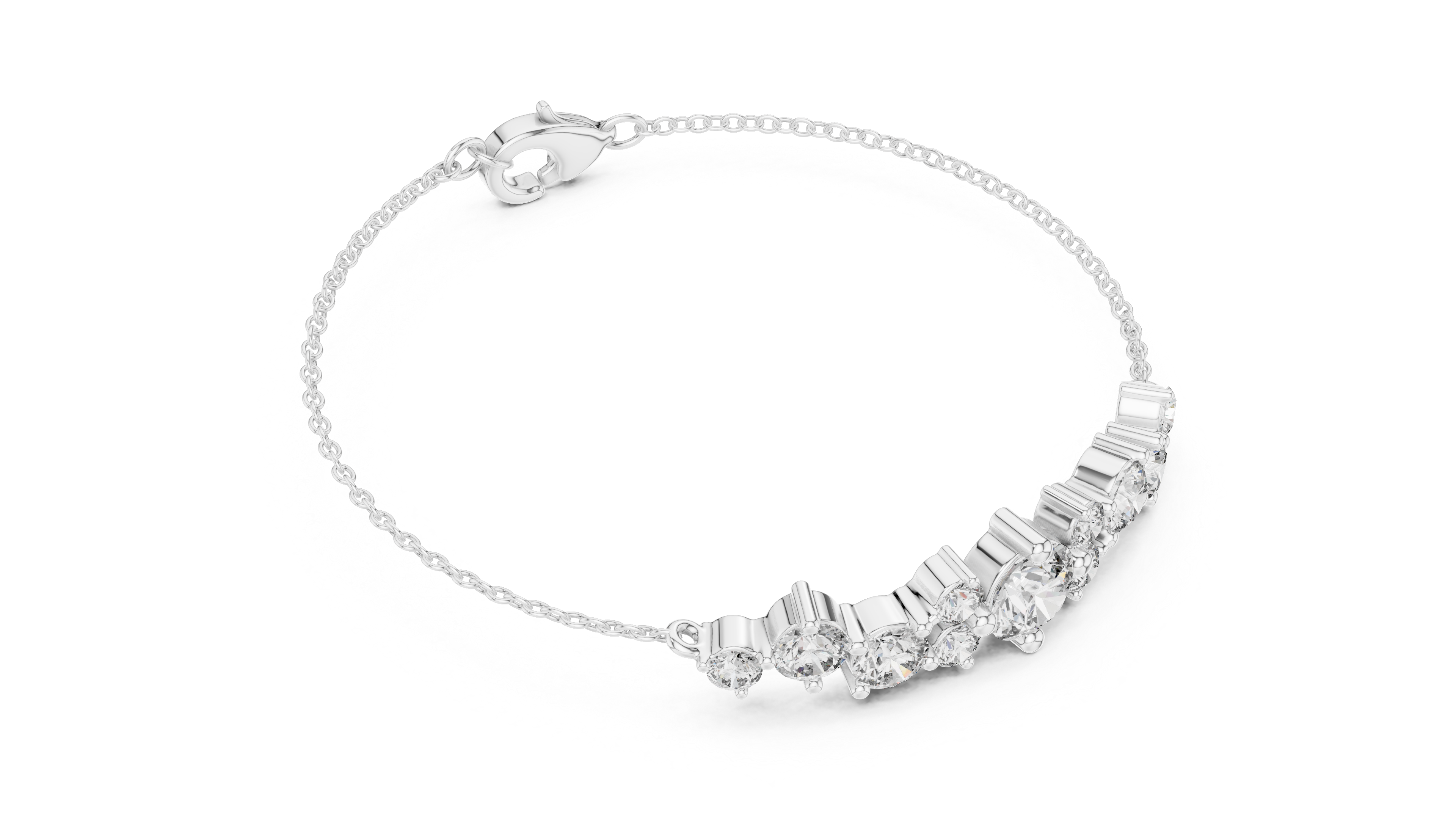 Bracelet with Sparkling Round Diamond Cluster on a Fine Chain