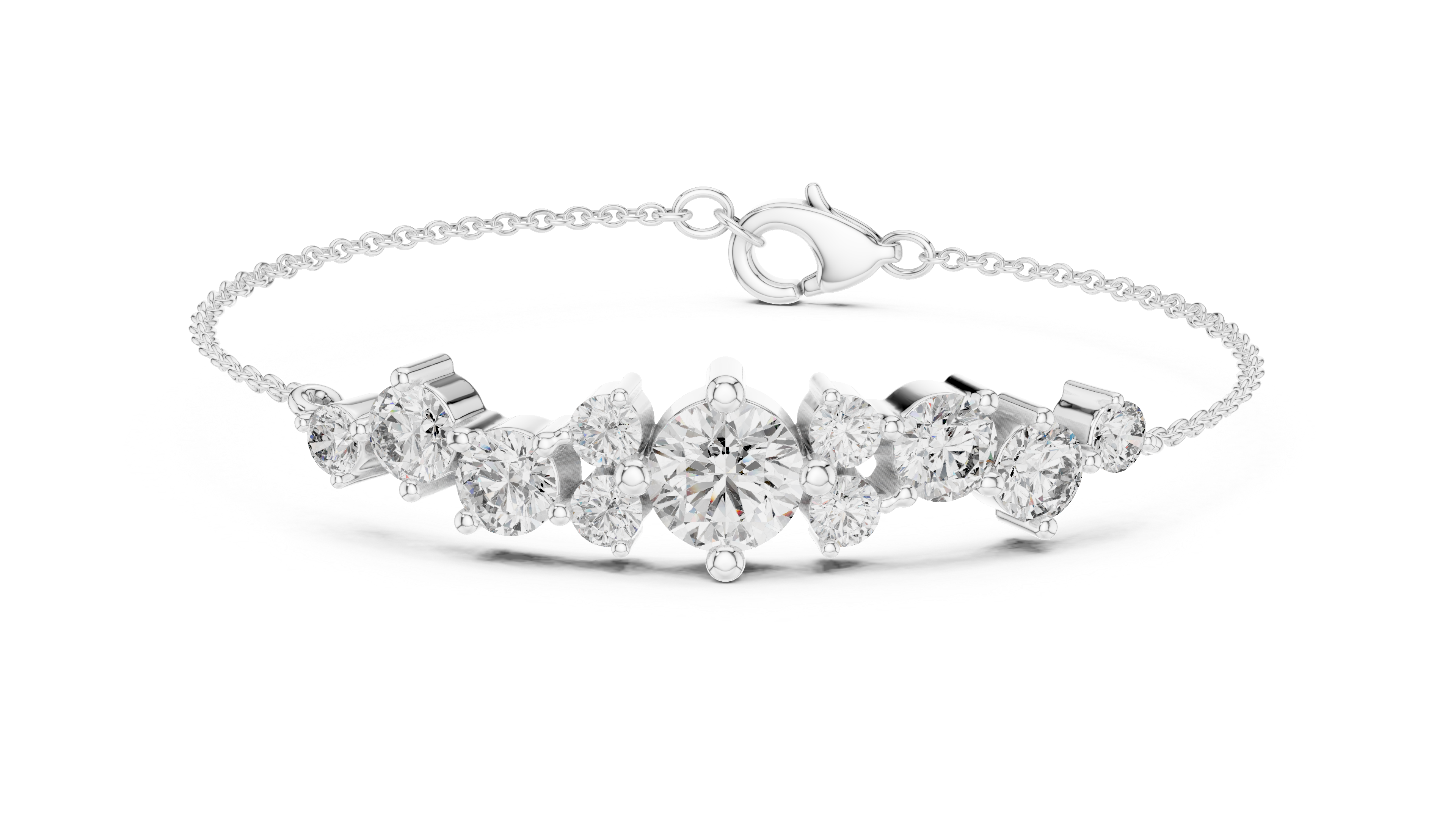 Bracelet with Sparkling Round Diamond Cluster on a Fine Chain