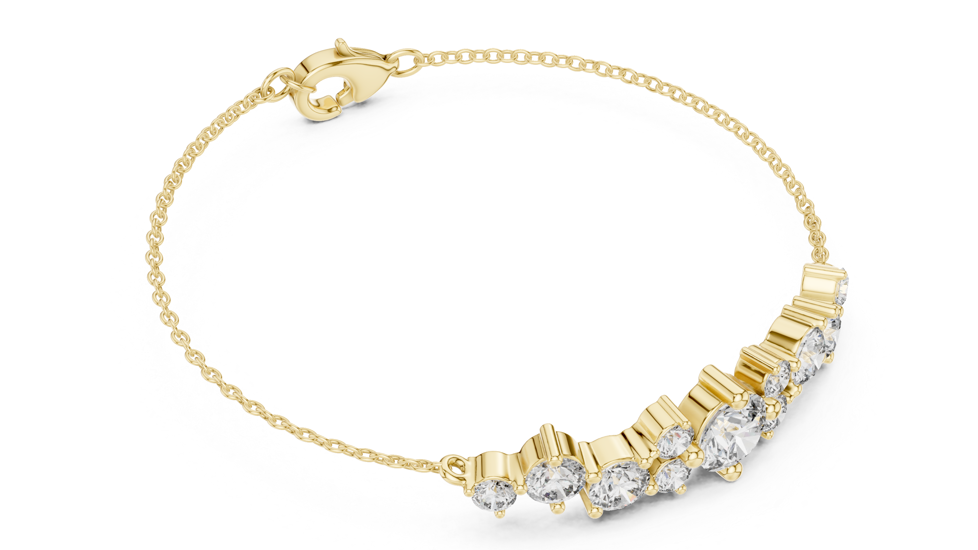 Bracelet with Sparkling Round Diamond Cluster on a Fine Chain
