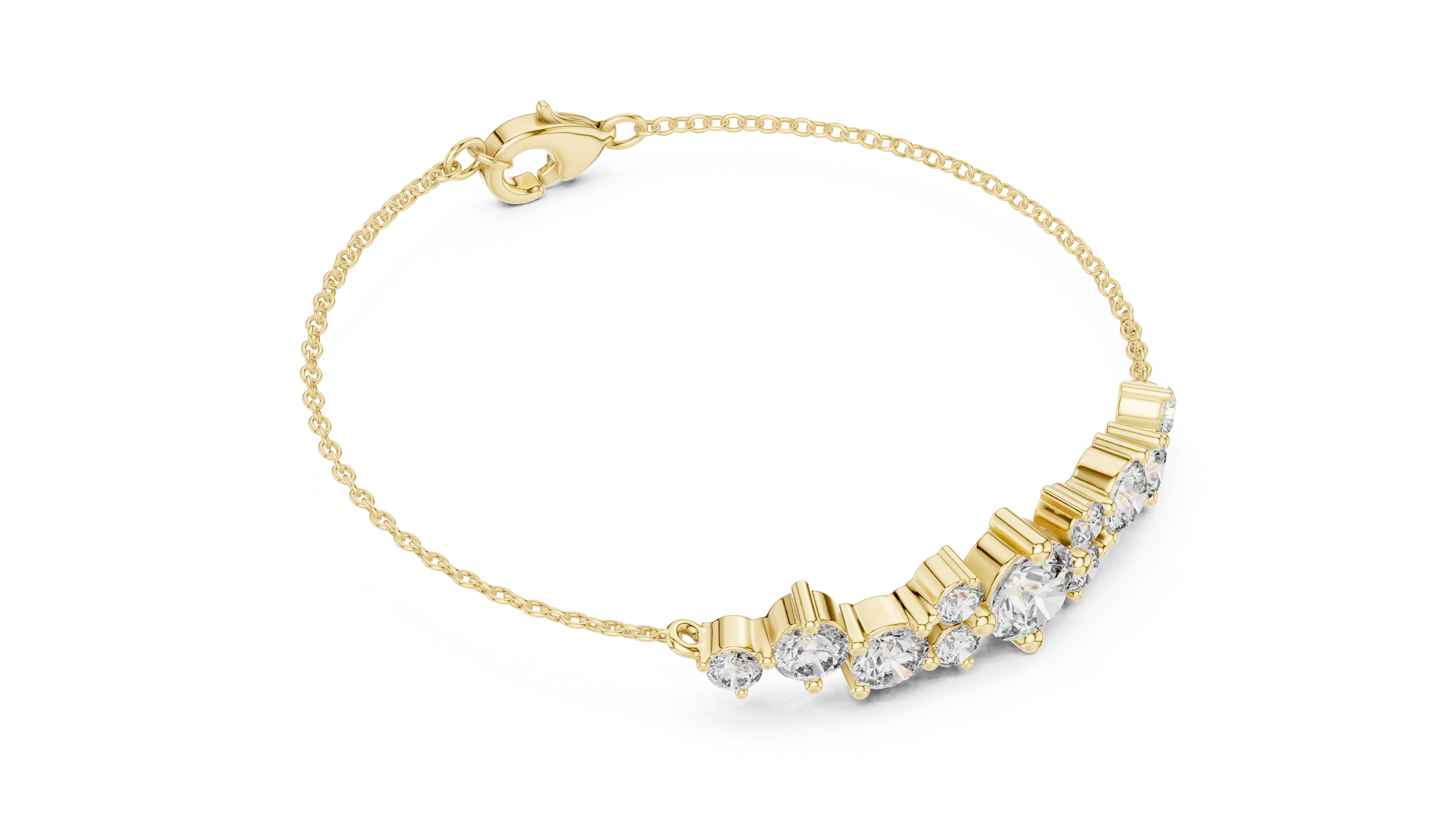 Bracelet with Sparkling Round Diamond Cluster on a Fine Chain