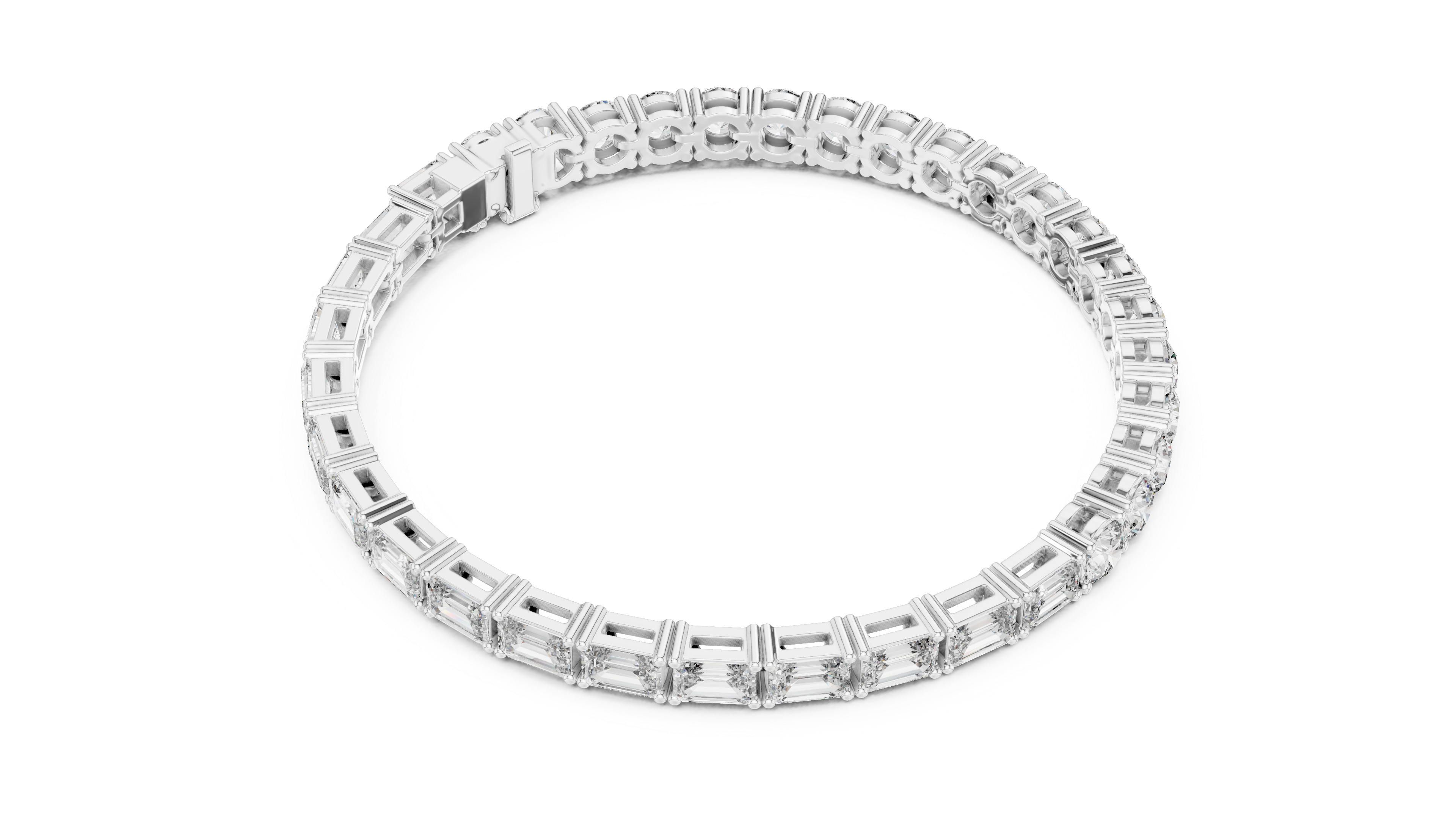 Bracelet with Elegant Mix of Emerald-Cut and Round Diamonds