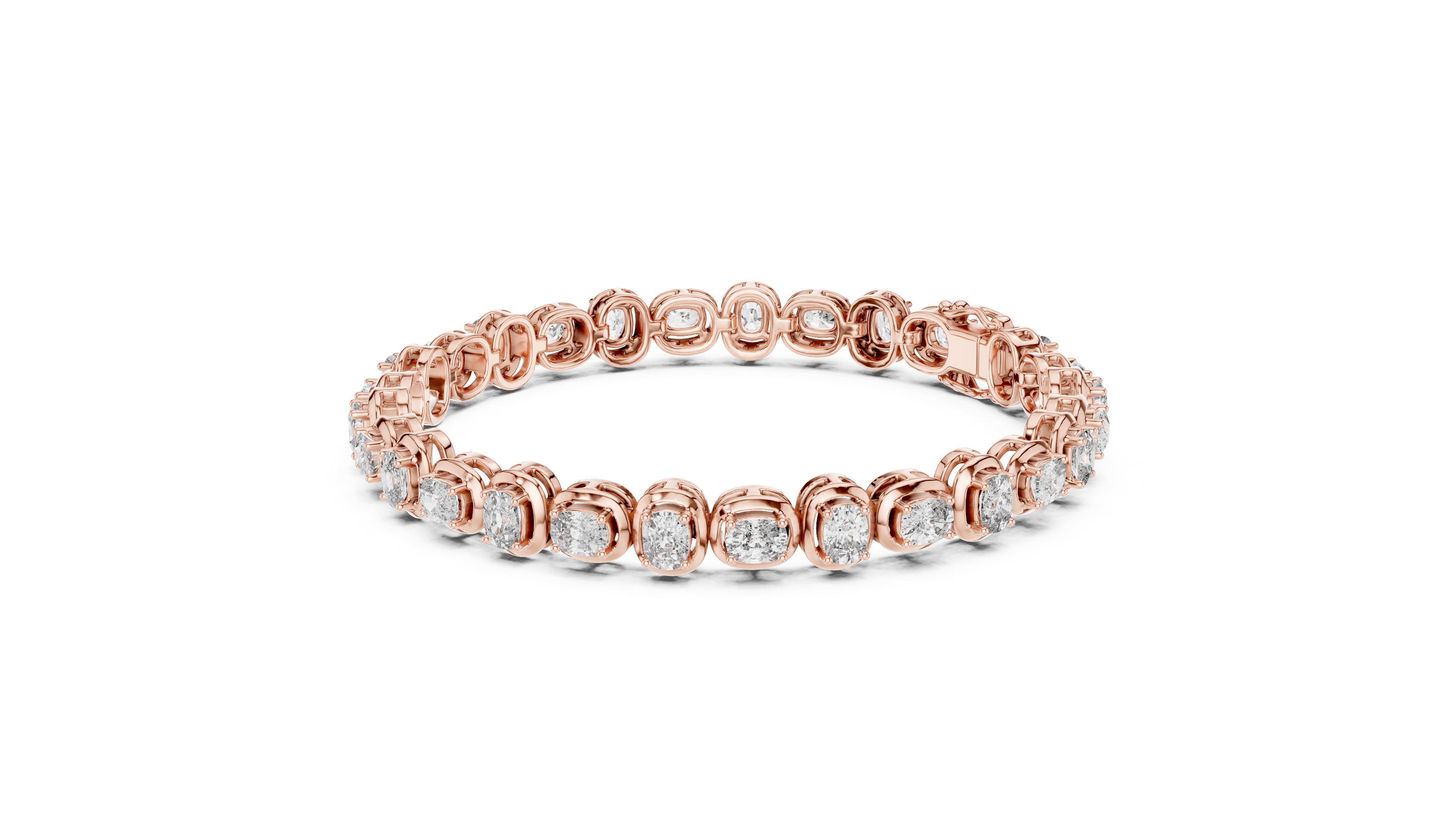 Rose Gold Tennis Bracelet with Oval-Cut Diamonds in Bezel Setting