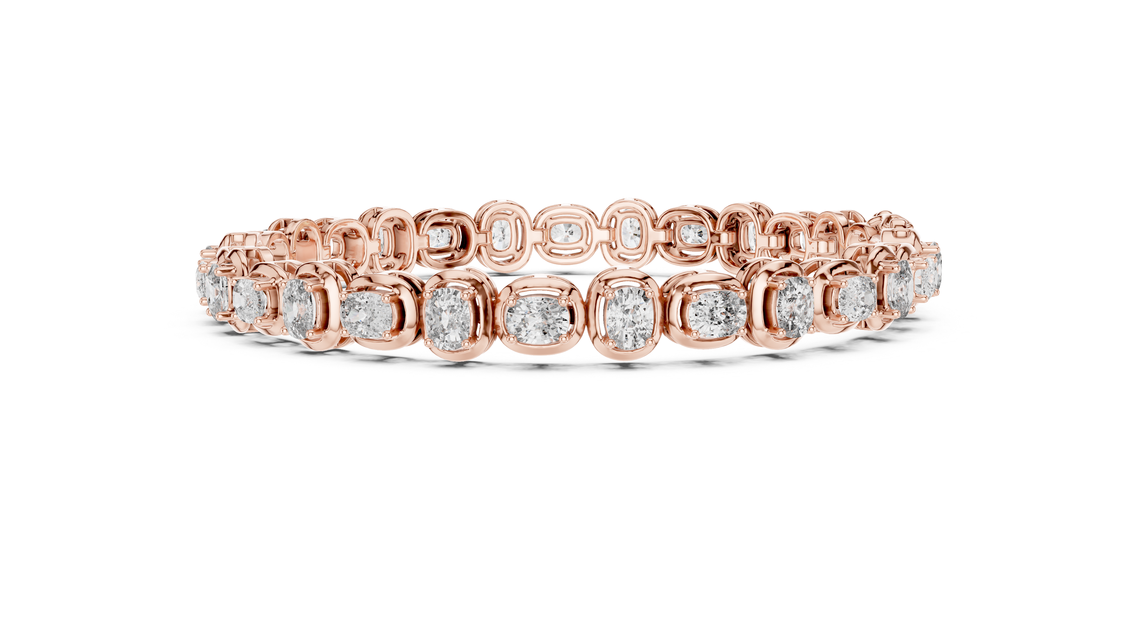 Rose Gold Tennis Bracelet with Oval-Cut Diamonds in Bezel Setting