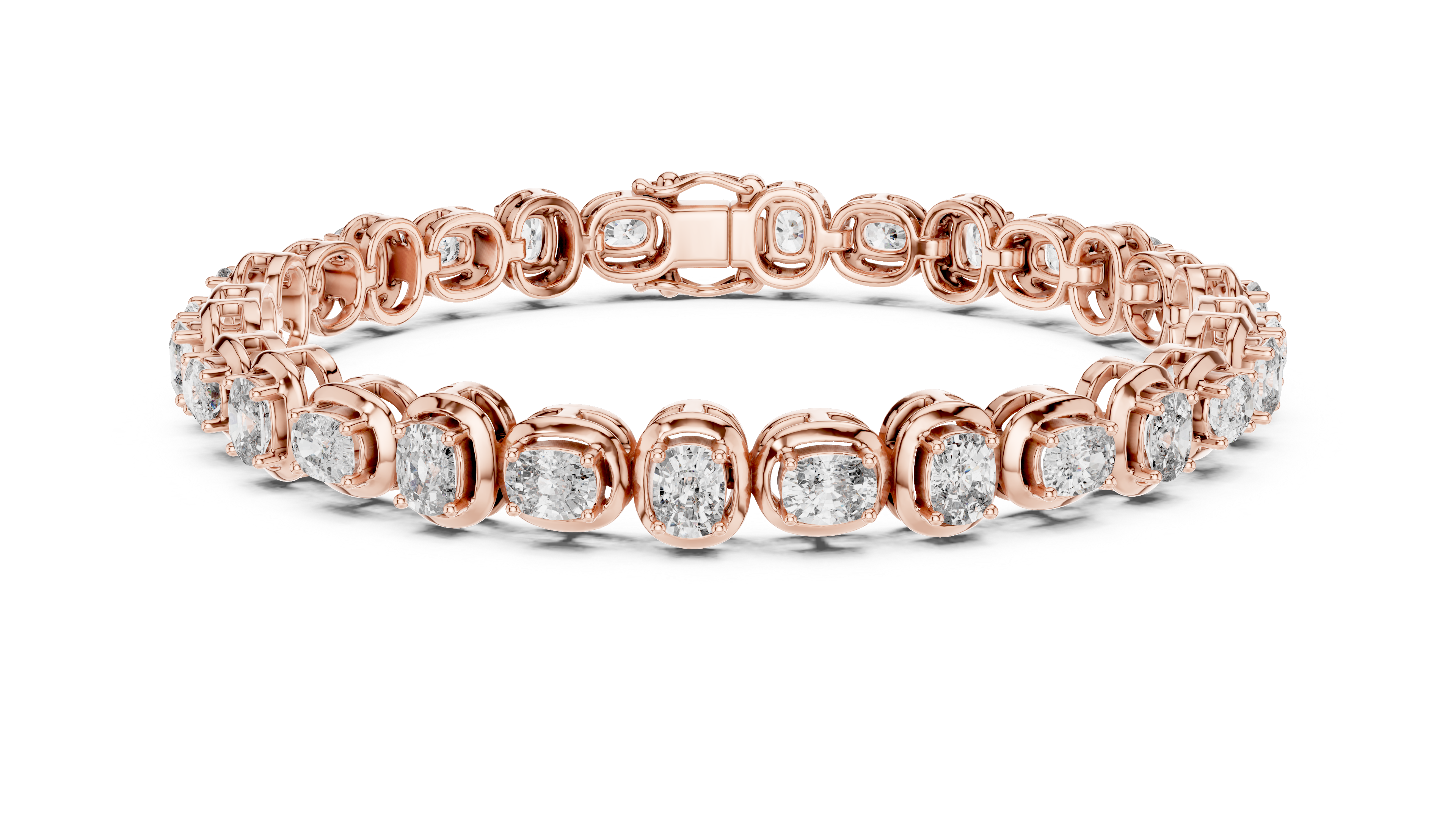 Rose Gold Tennis Bracelet with Oval-Cut Diamonds in Bezel Setting