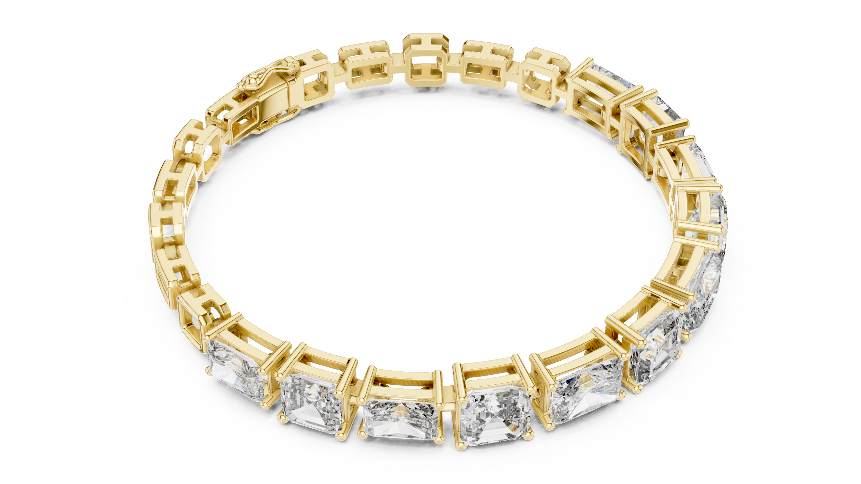 Bracelet with Assorted Emerald and Radiant Cut Diamonds.