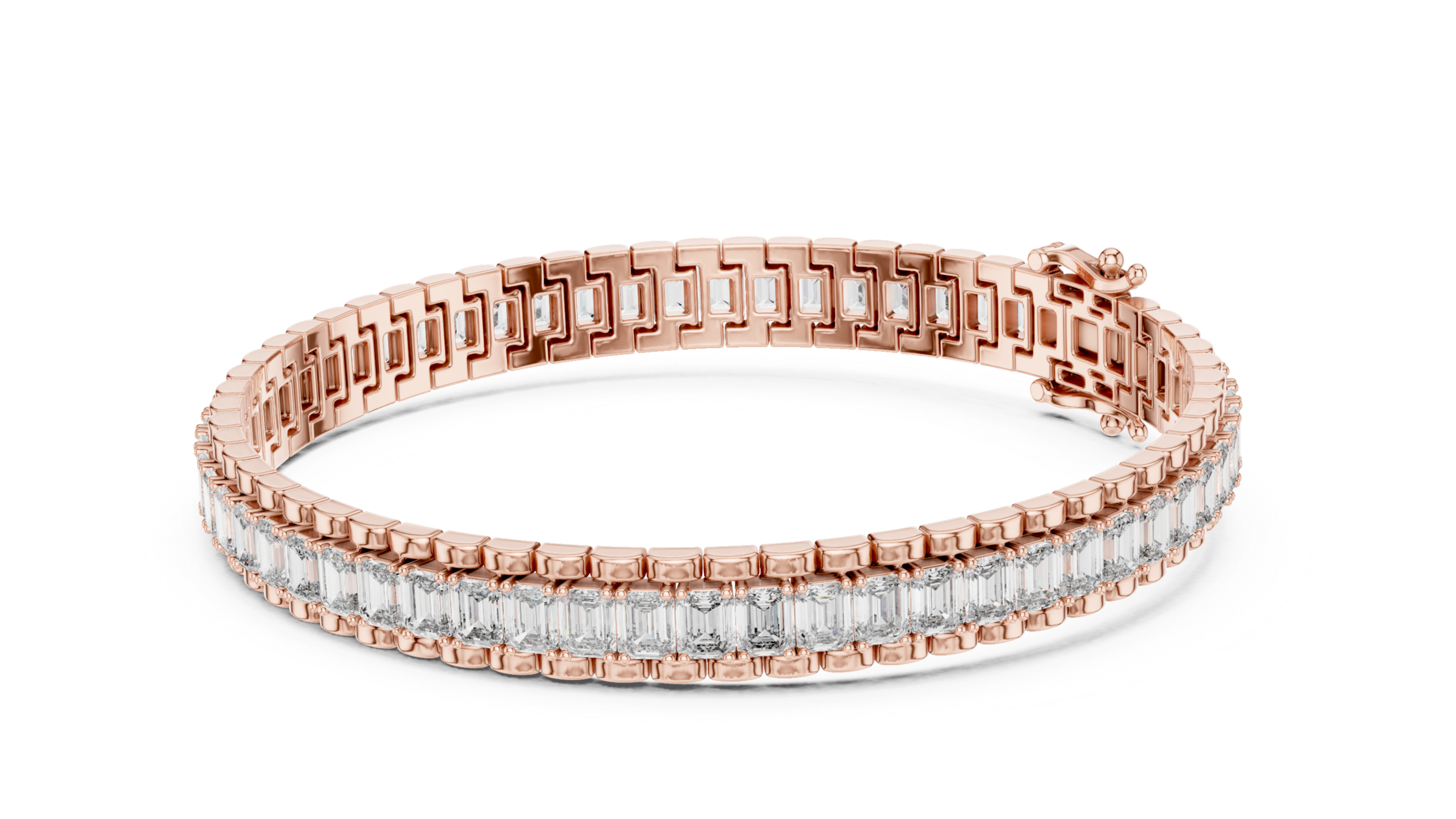 Classic Rose Gold Emerald-Cut Diamond Bracelet