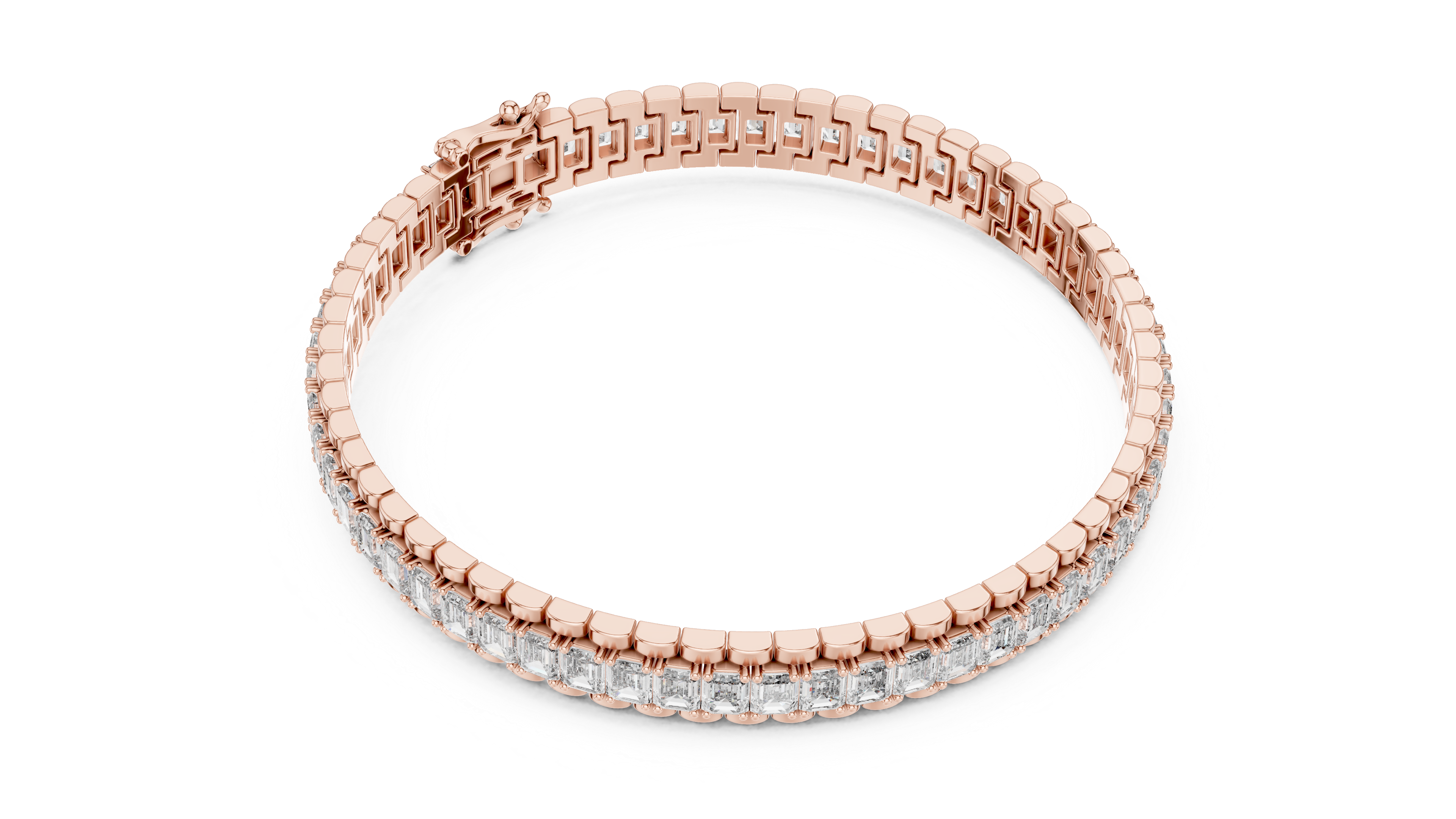 Classic Rose Gold Emerald-Cut Diamond Bracelet