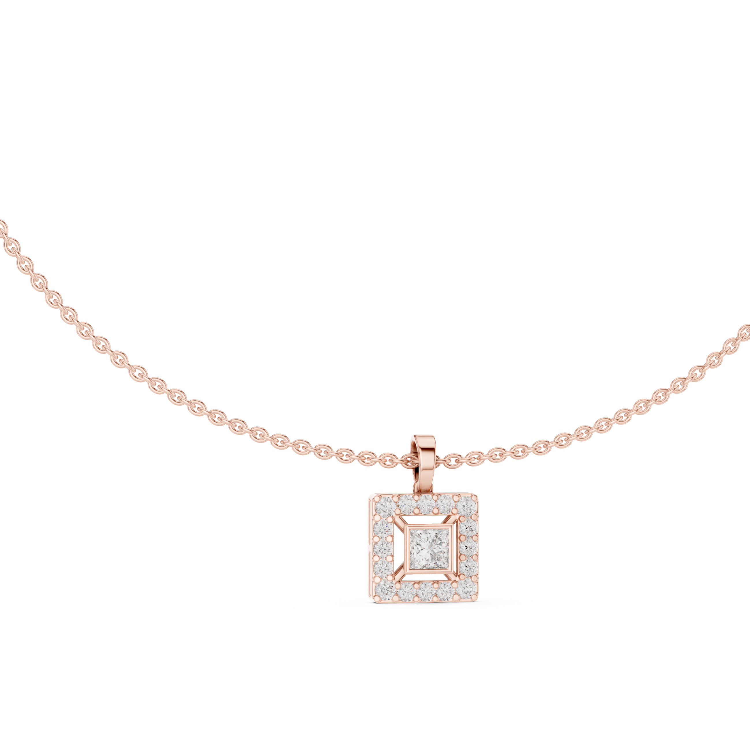 Classic Princess-Cut Stone with Rose Gold Halo Design