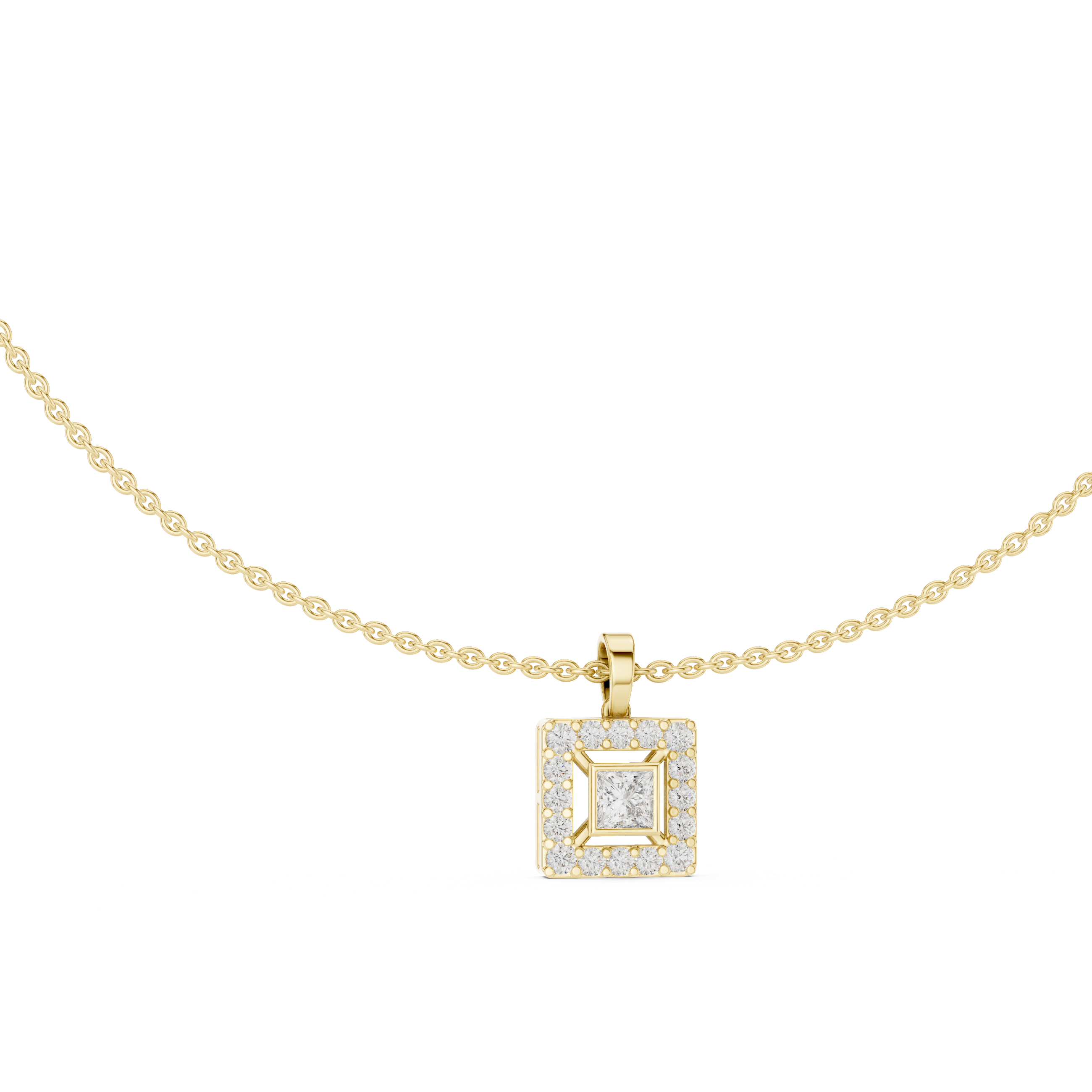 Classic Princess-Cut Stone with Rose Gold Halo Design