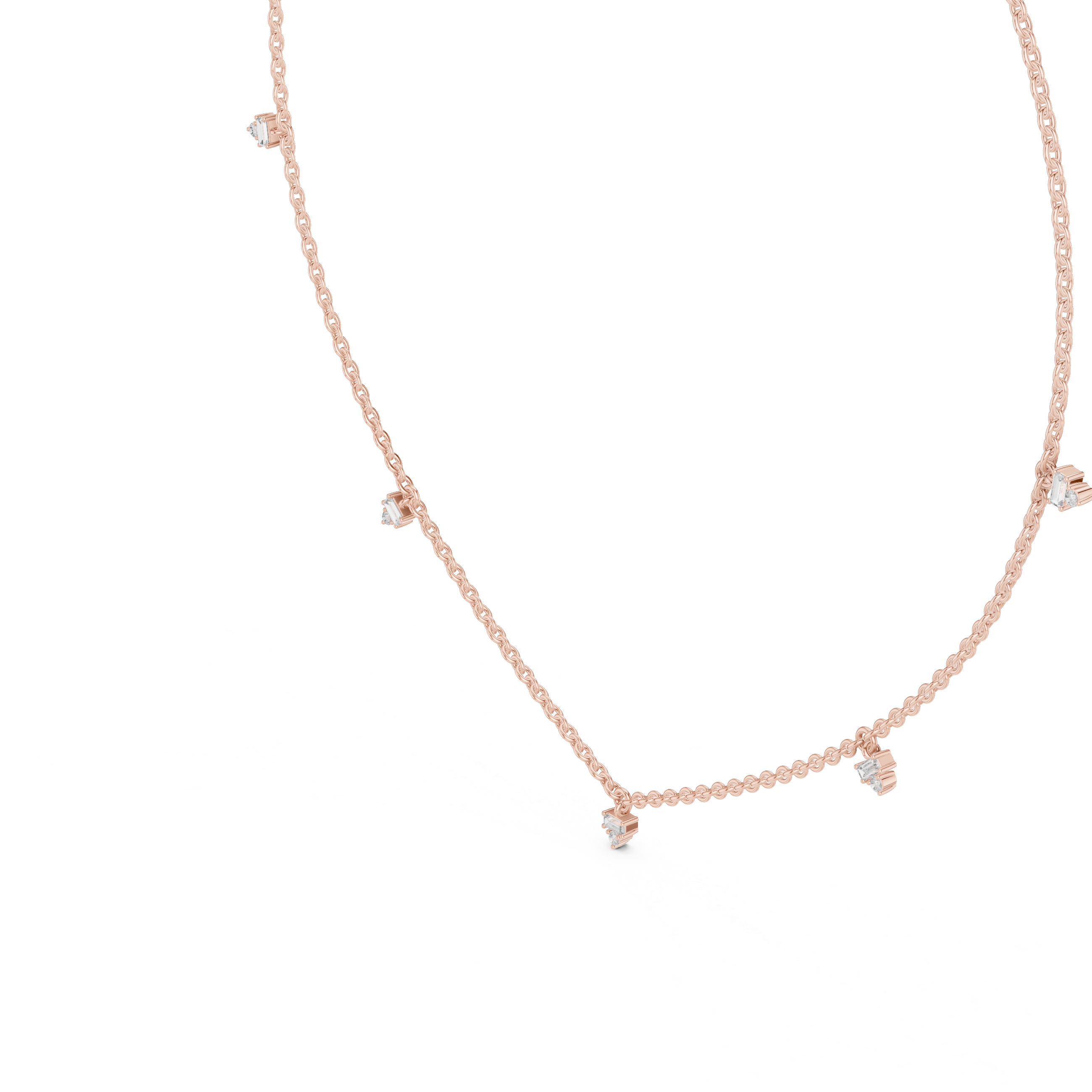 Delicate Rose Gold chain with Trio-Cut Diamond Pendant.