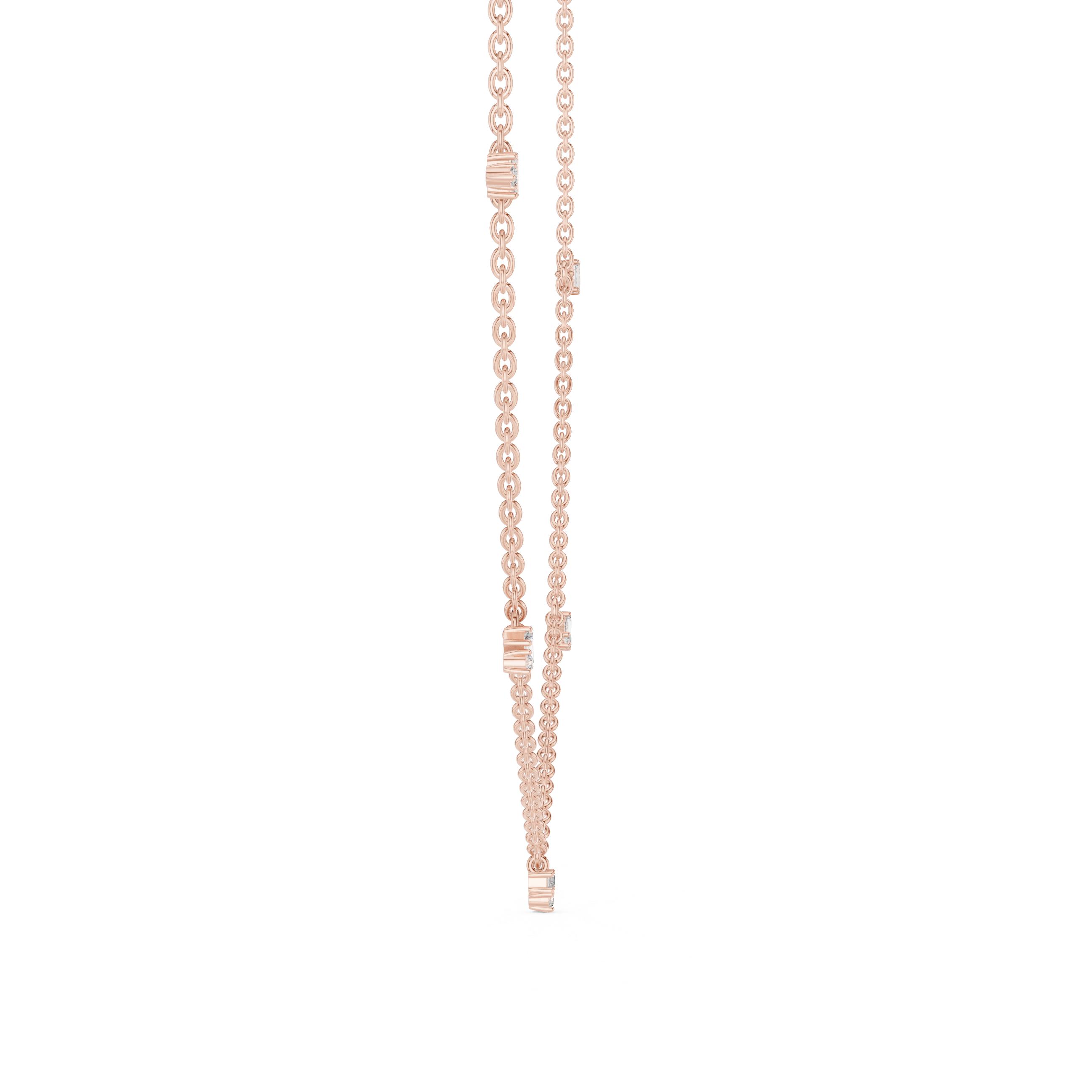 Delicate Rose Gold chain with Trio-Cut Diamond Pendant.