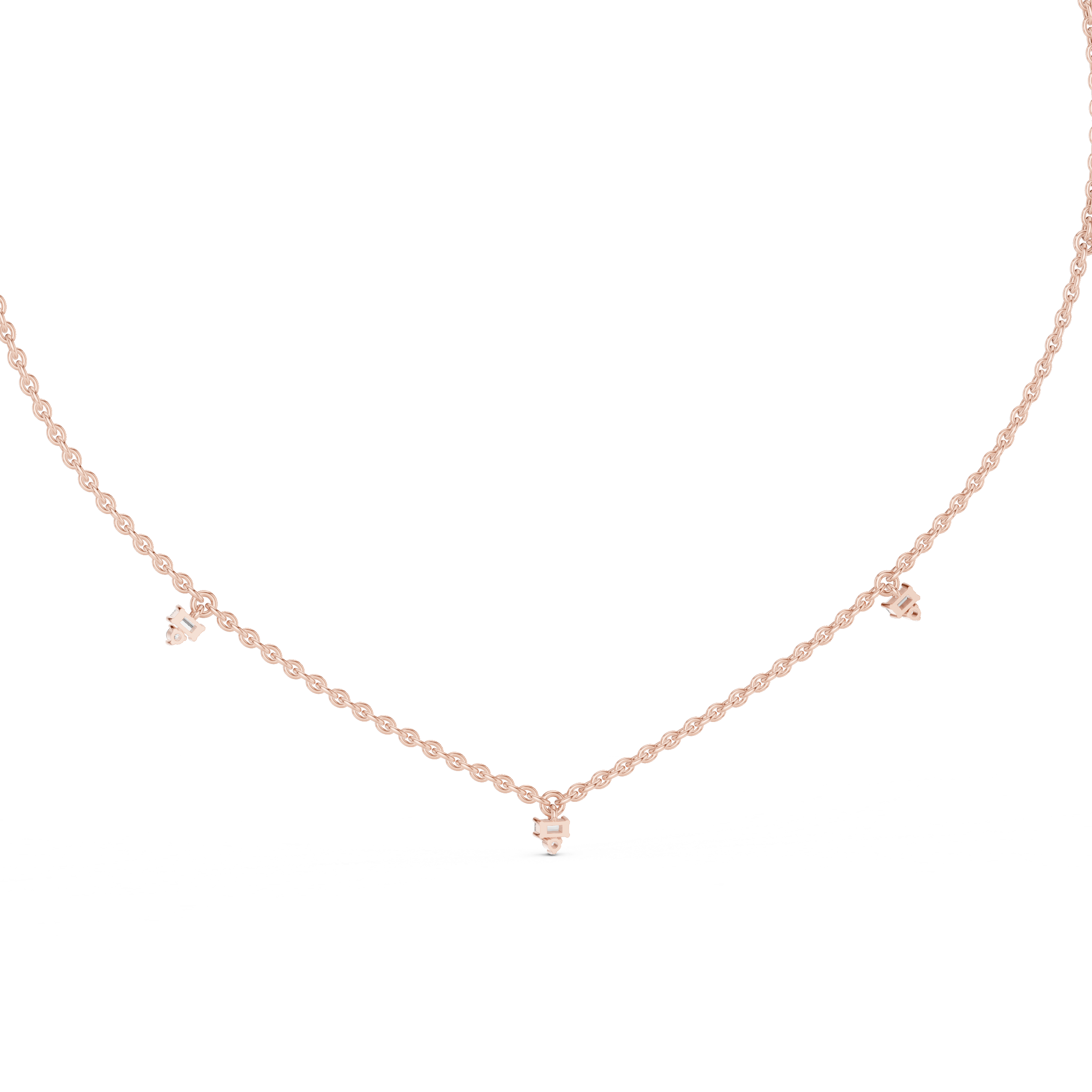 Delicate Rose Gold chain with Trio-Cut Diamond Pendant.