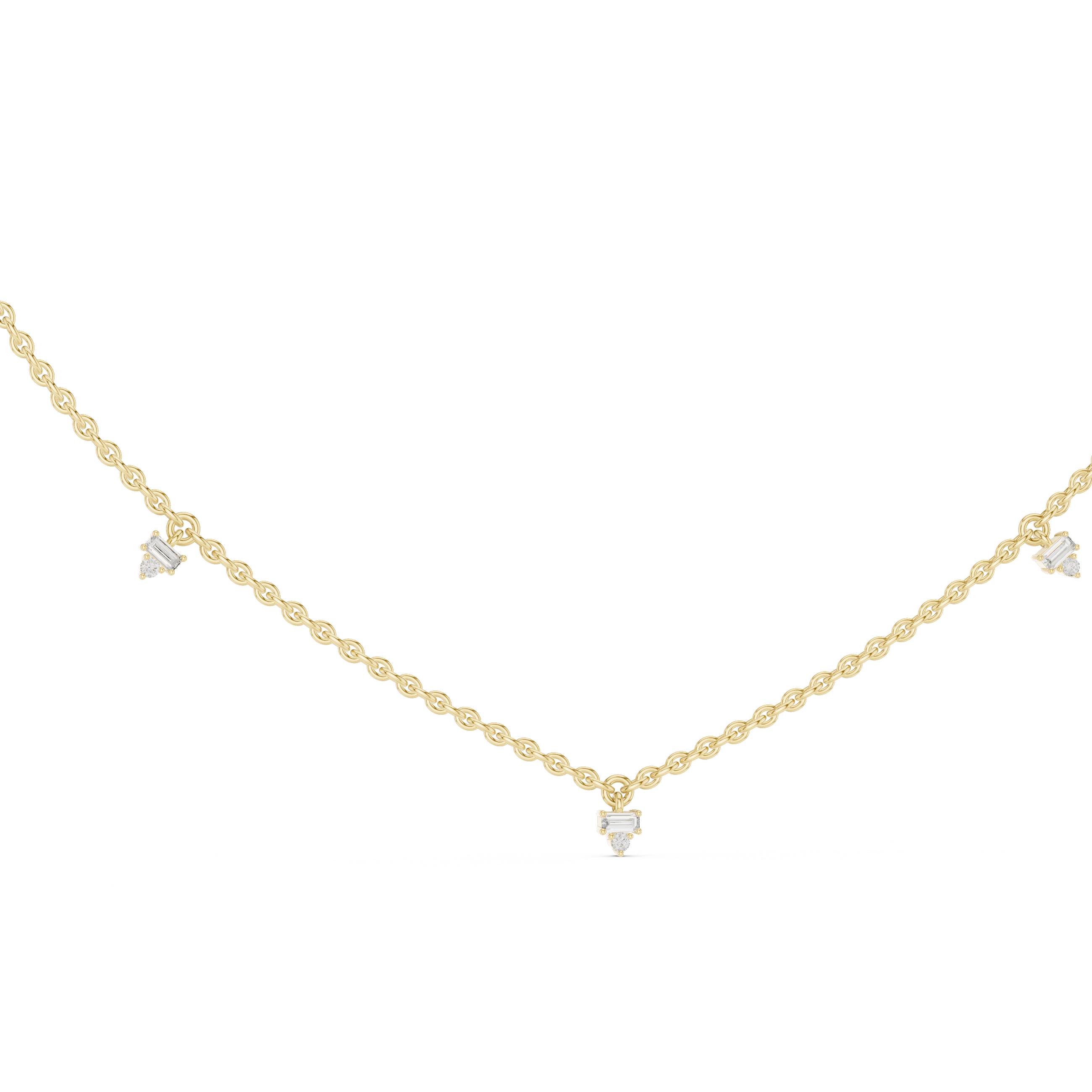 Delicate Rose Gold chain with Trio-Cut Diamond Pendant.