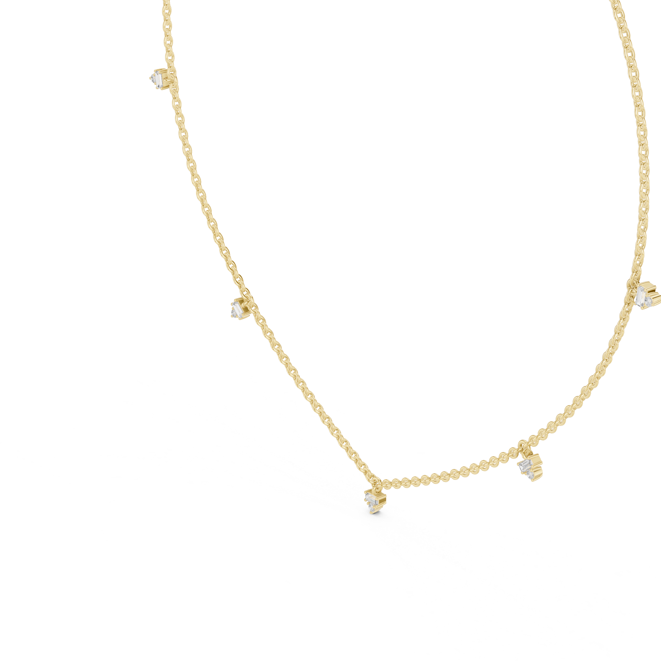 Delicate Rose Gold chain with Trio-Cut Diamond Pendant.