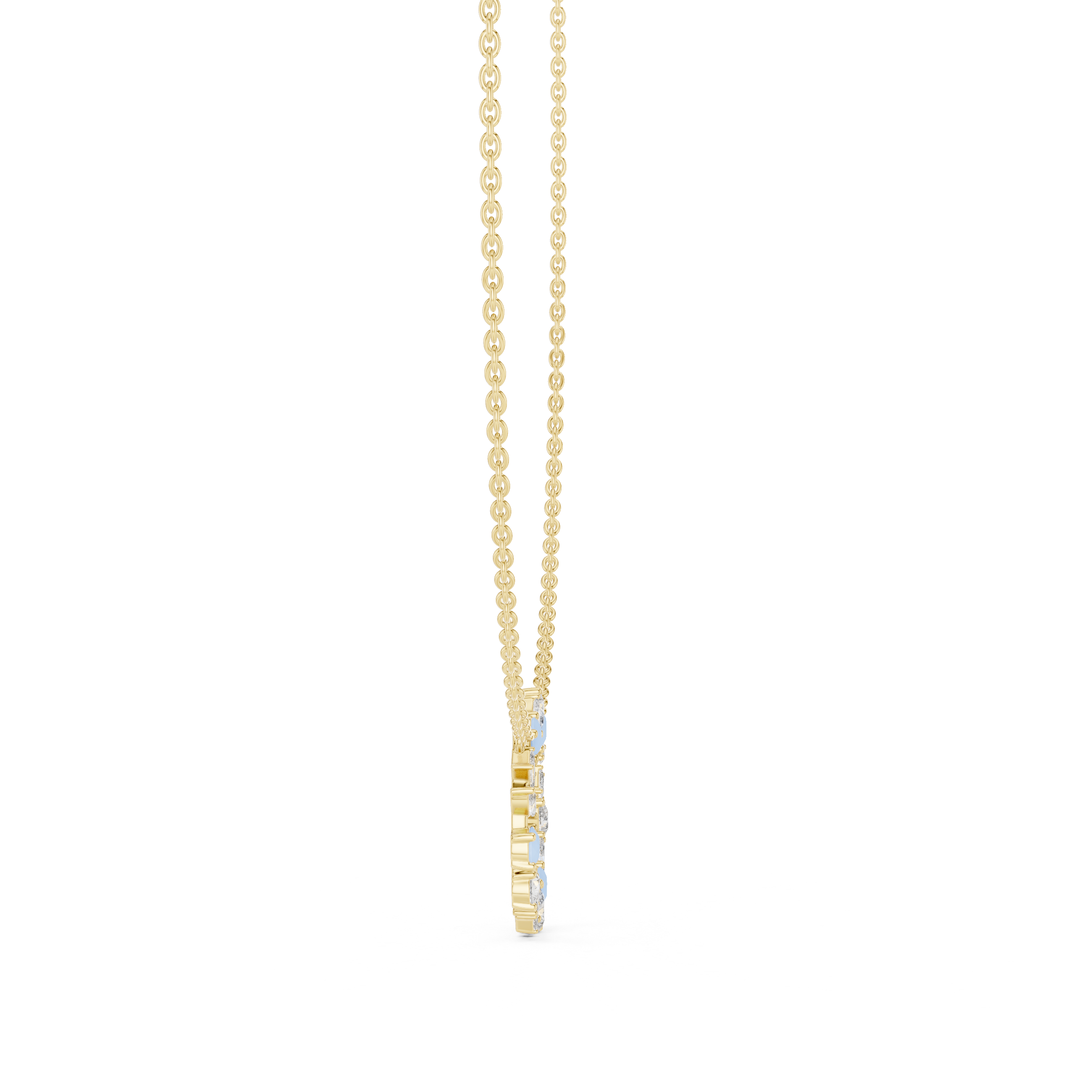 Rose Gold Circle Necklace with Mixed-Cut Crystals and Soft Blue Accents.