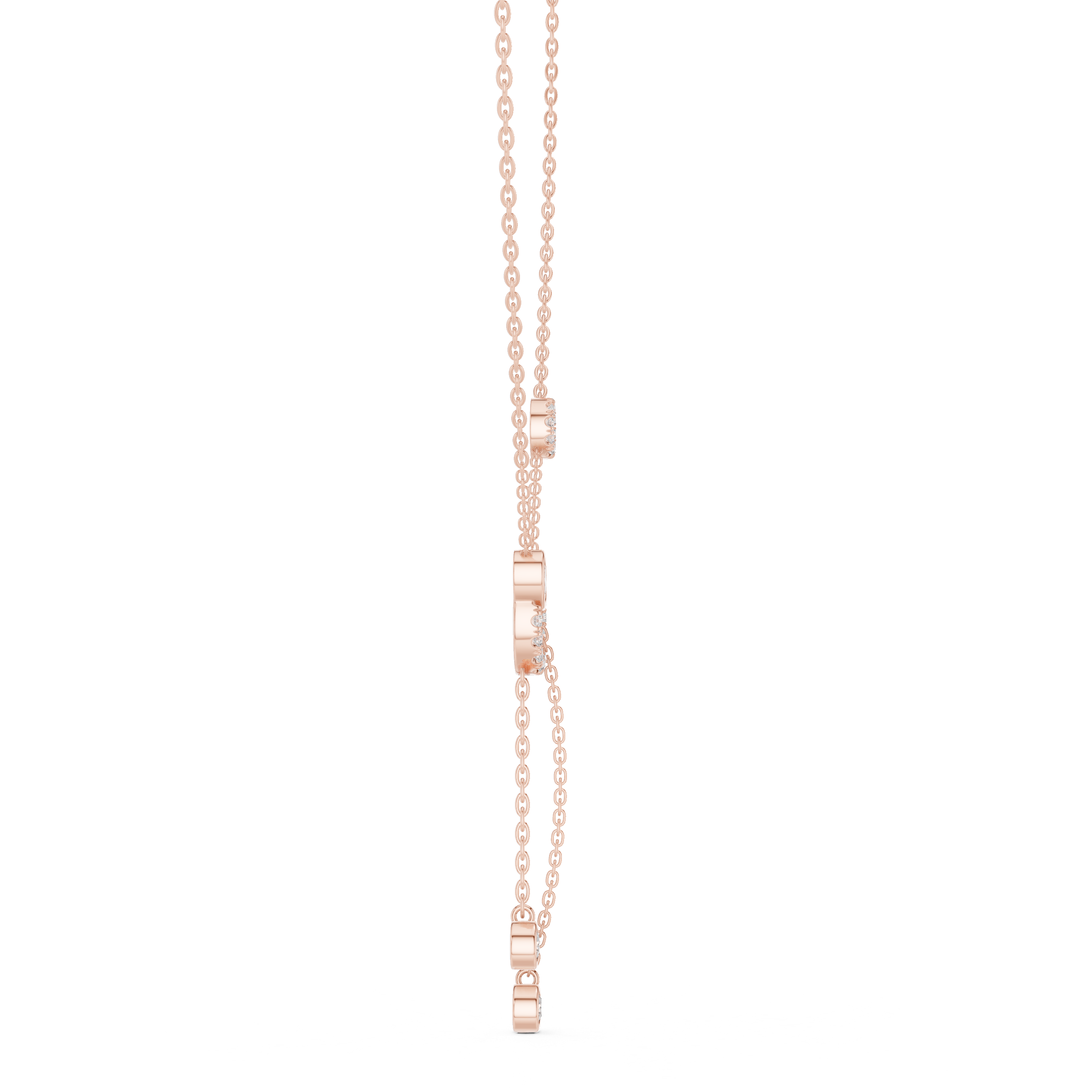 Rose Gold Necklace with Interlocked Diamond Circles and Dangling Charms