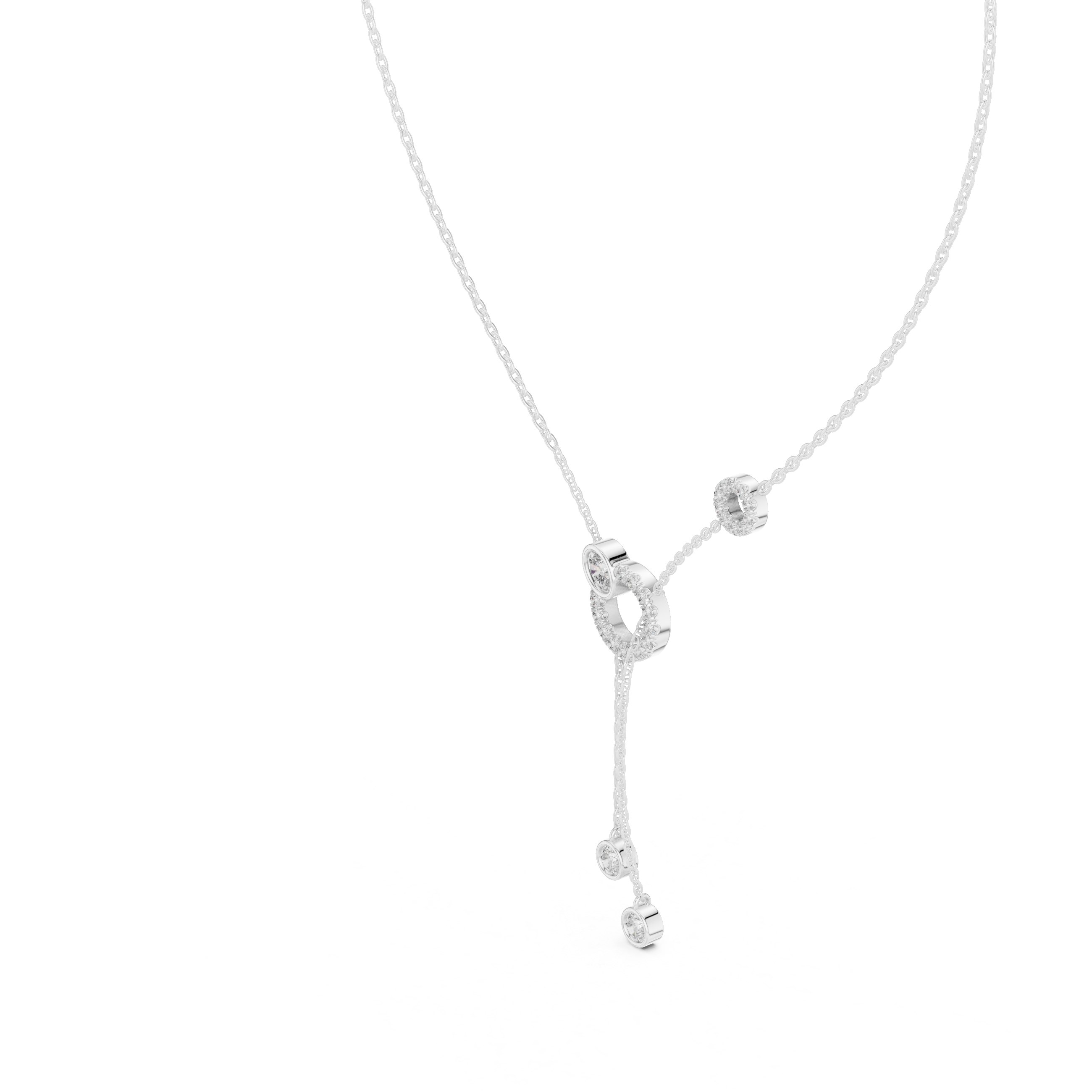 Rose Gold Necklace with Interlocked Diamond Circles and Dangling Charms