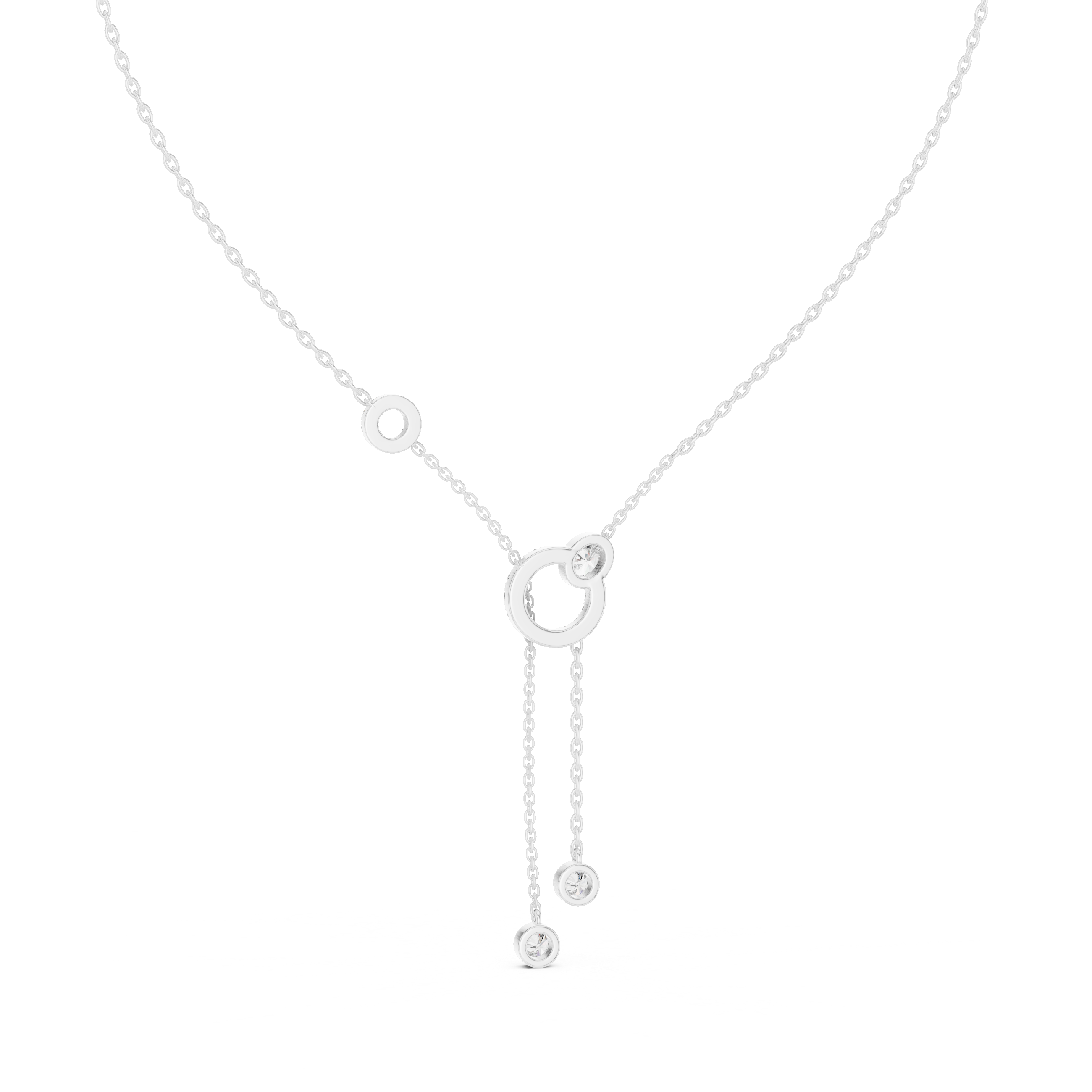 Rose Gold Necklace with Interlocked Diamond Circles and Dangling Charms