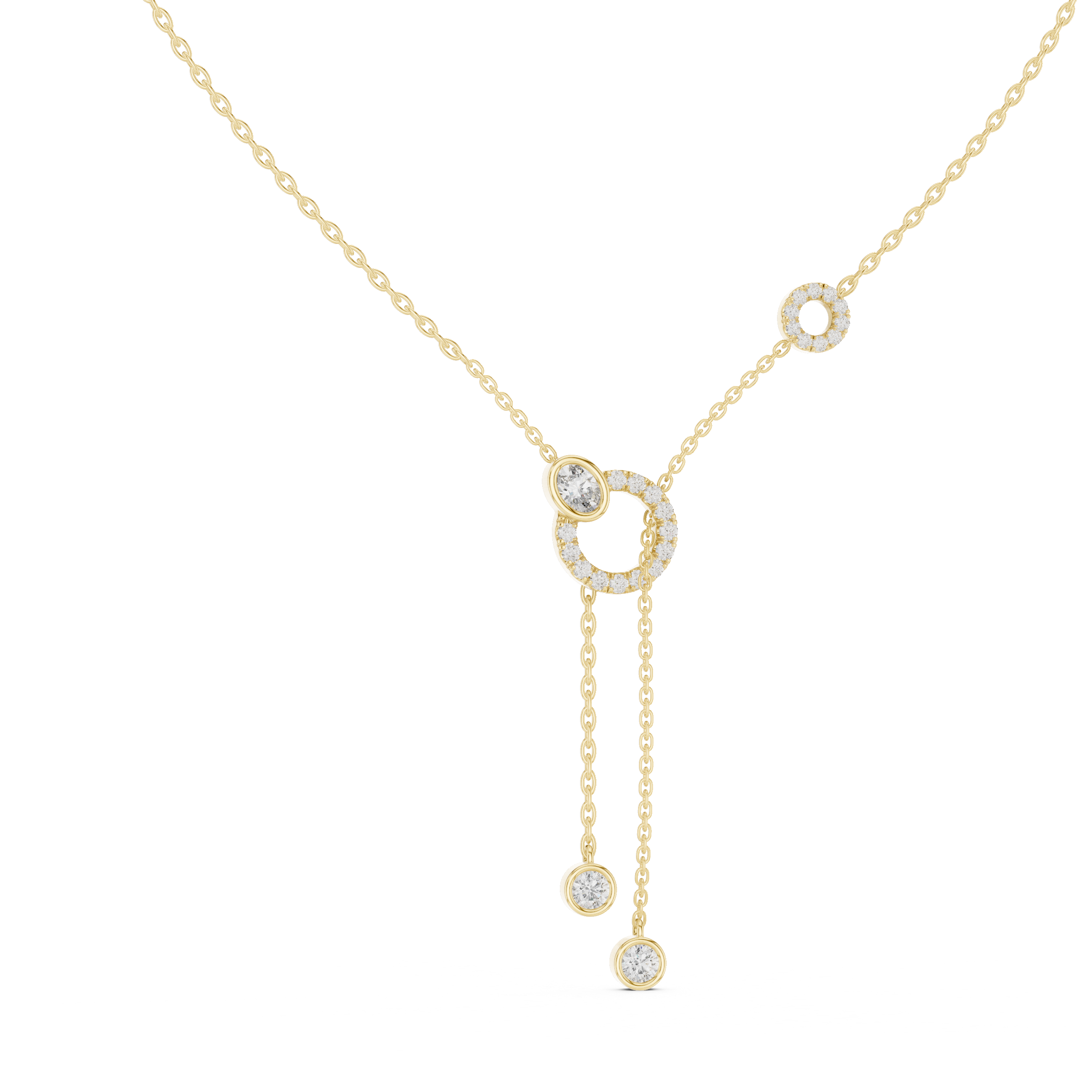 Rose Gold Necklace with Interlocked Diamond Circles and Dangling Charms