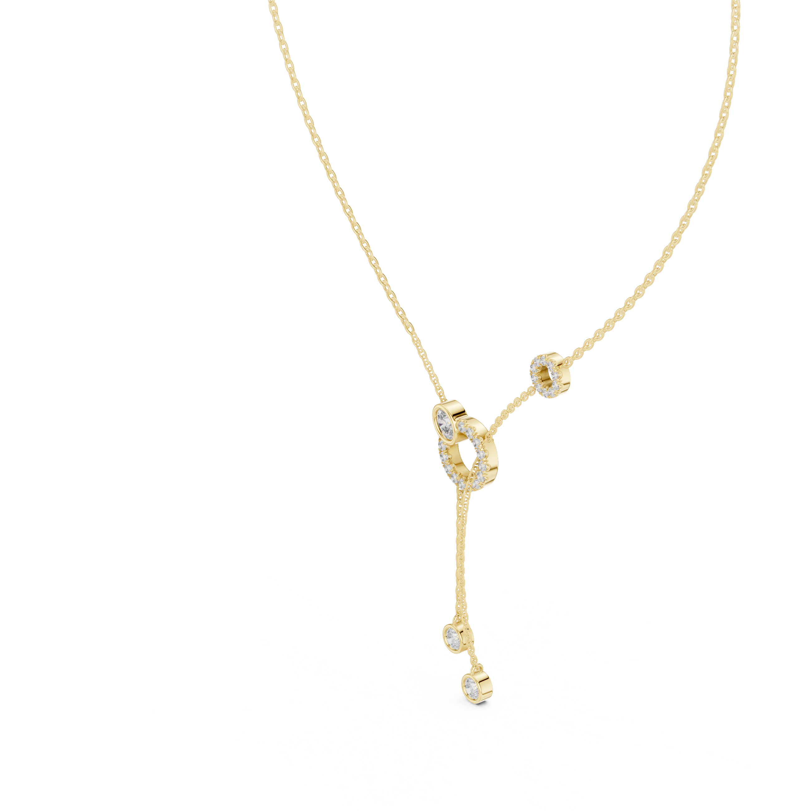 Rose Gold Necklace with Interlocked Diamond Circles and Dangling Charms