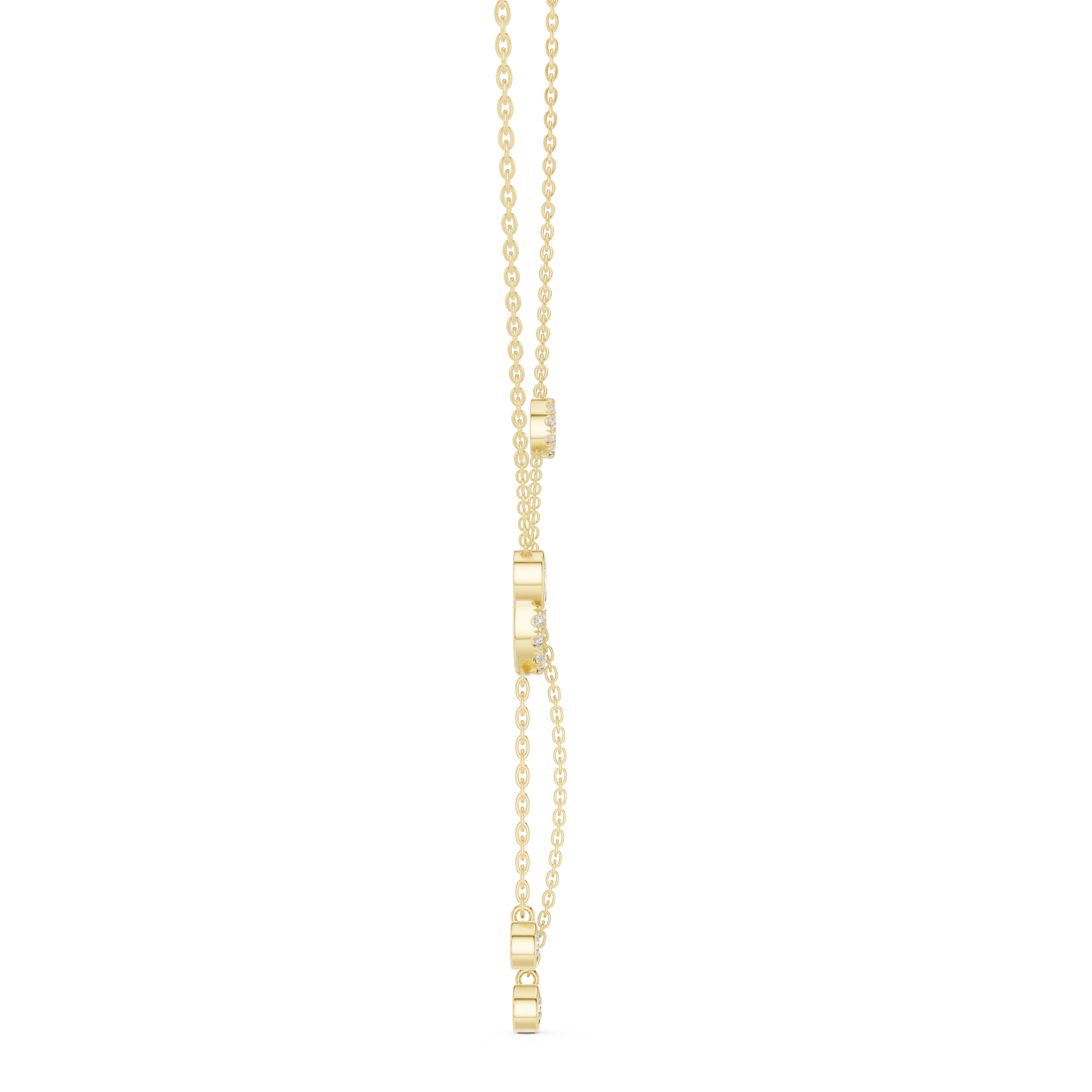Rose Gold Necklace with Interlocked Diamond Circles and Dangling Charms