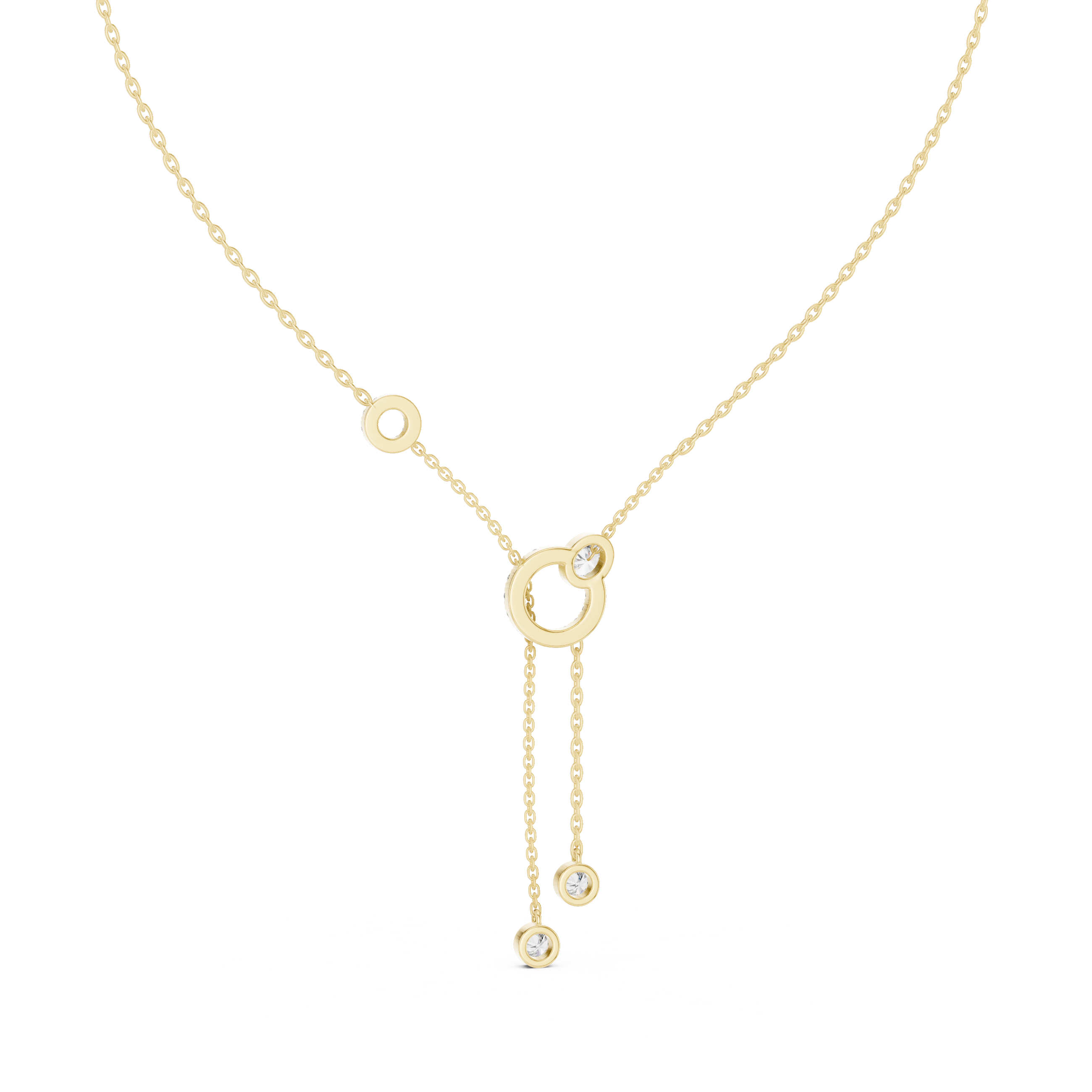 Rose Gold Necklace with Interlocked Diamond Circles and Dangling Charms