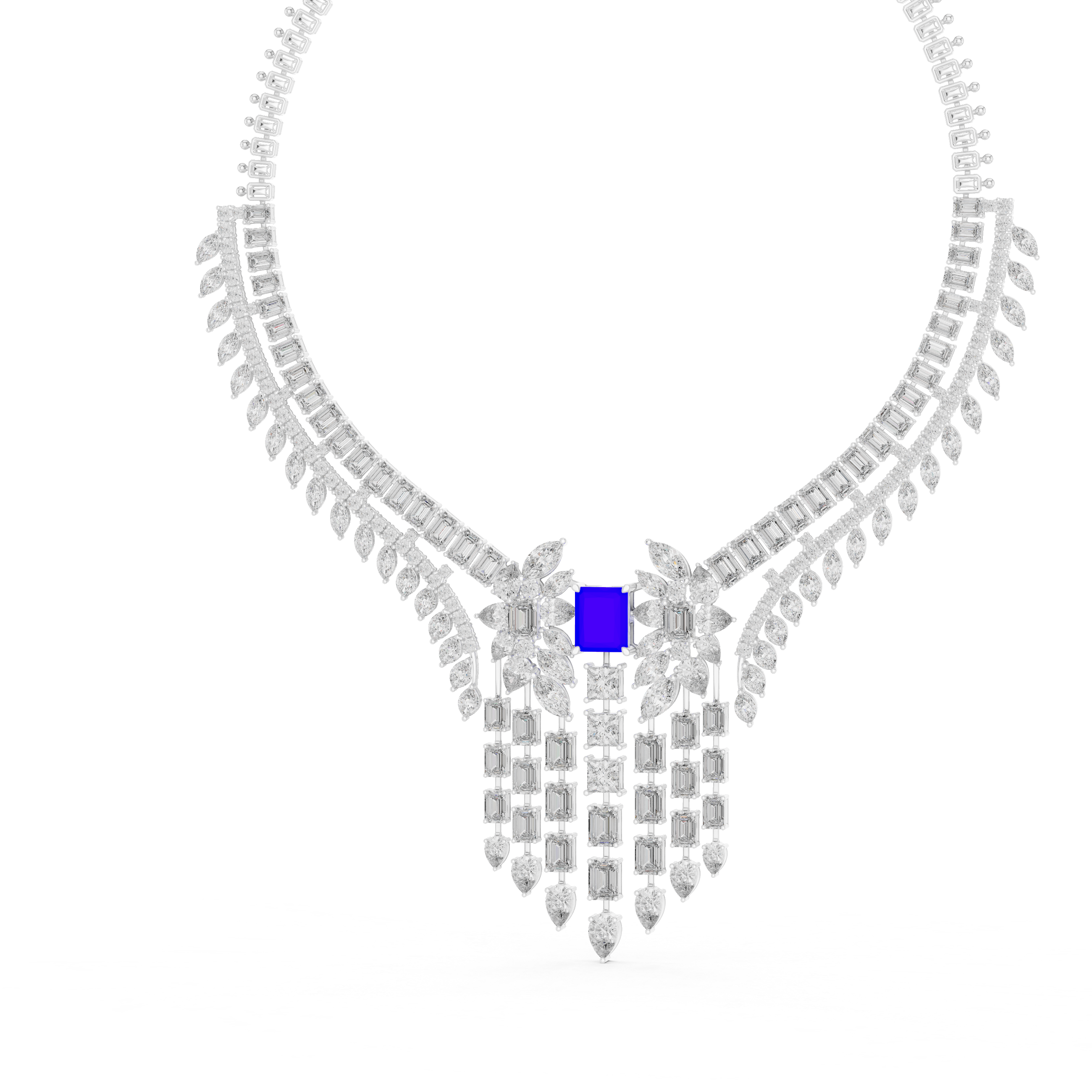 Regal Blue Gemstone and Diamond Statement Necklace