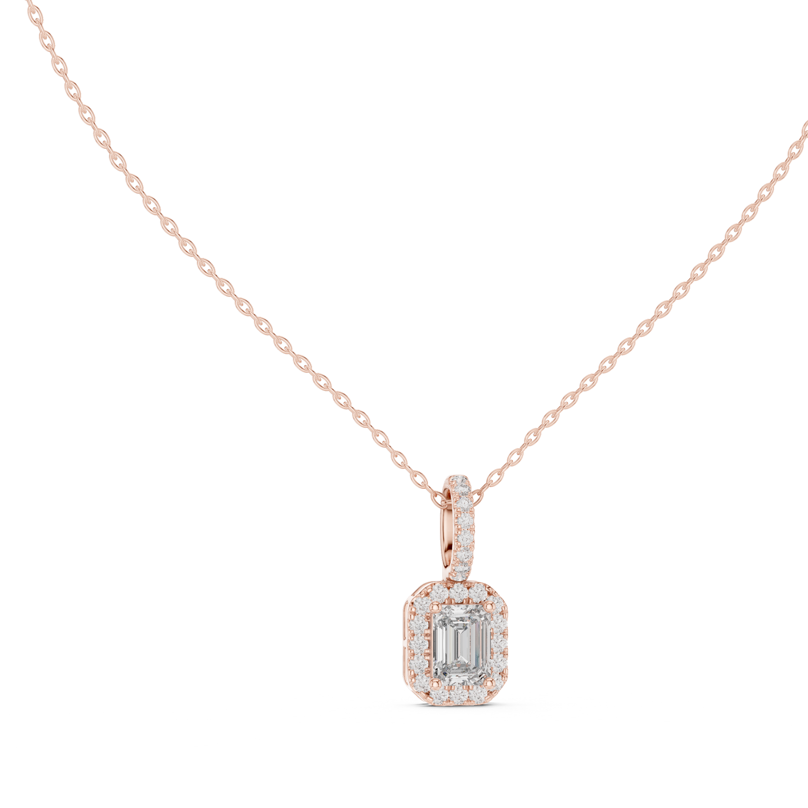 Emerald-Cut Diamond Halo Pendant