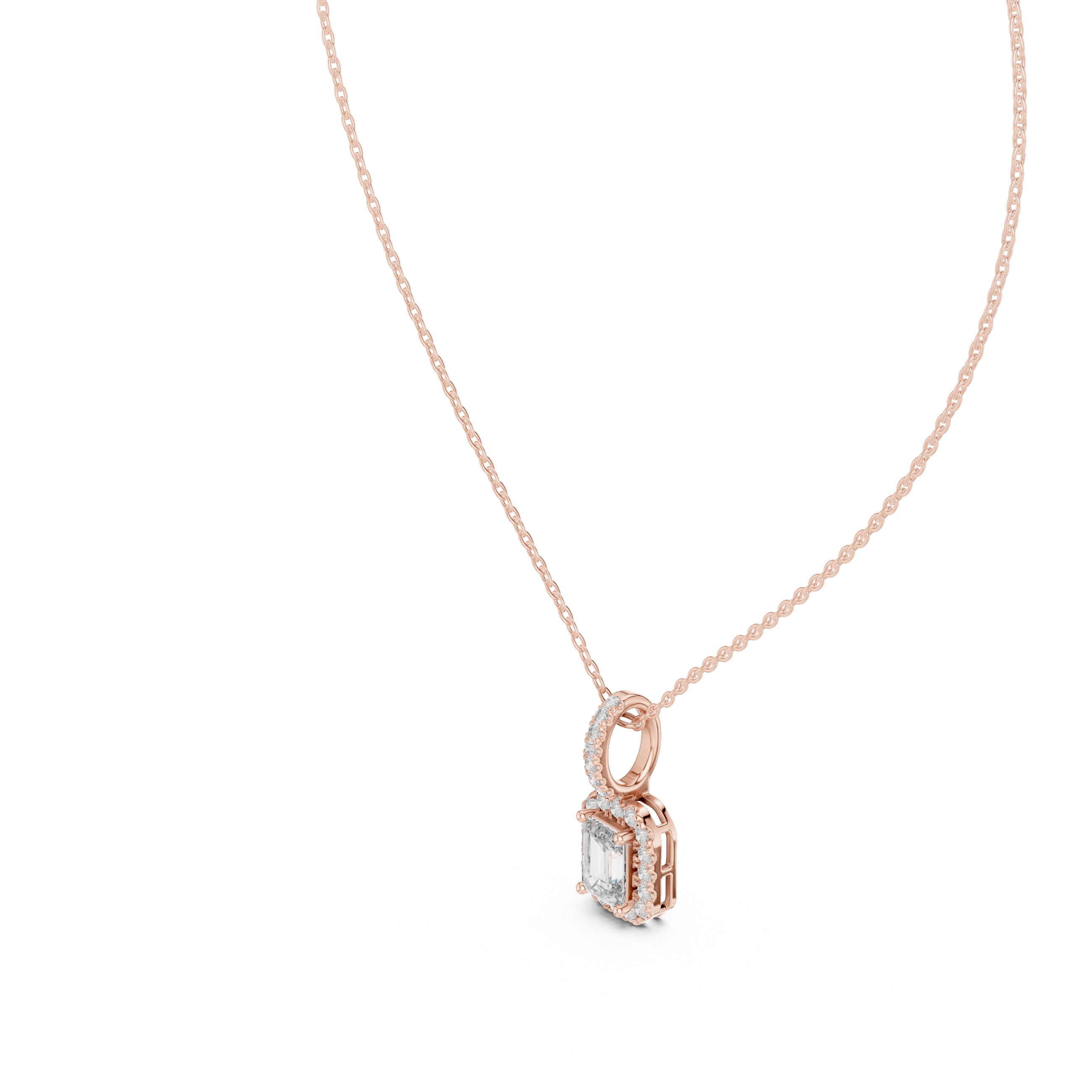 Emerald-Cut Diamond Halo Pendant