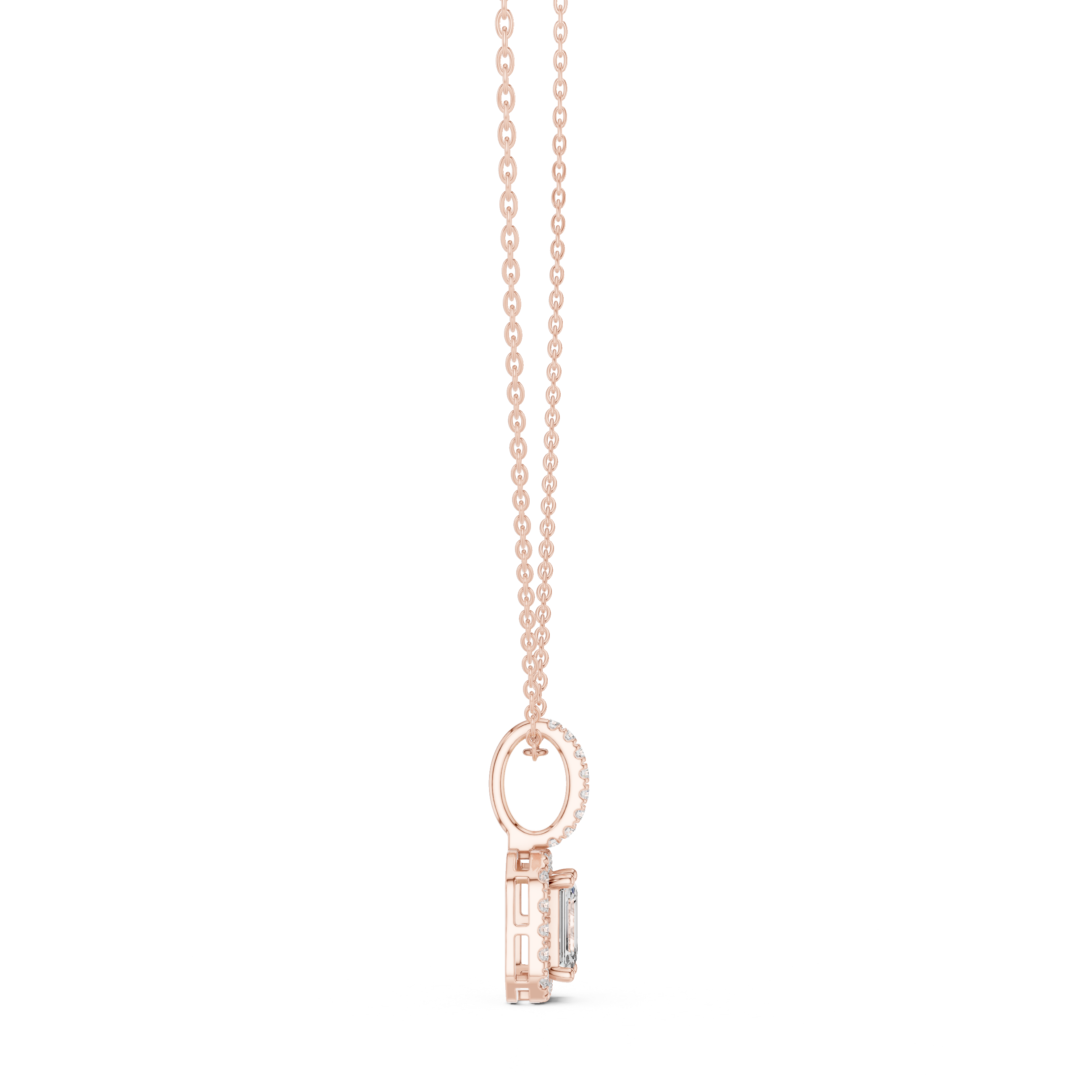 Emerald-Cut Diamond Halo Pendant