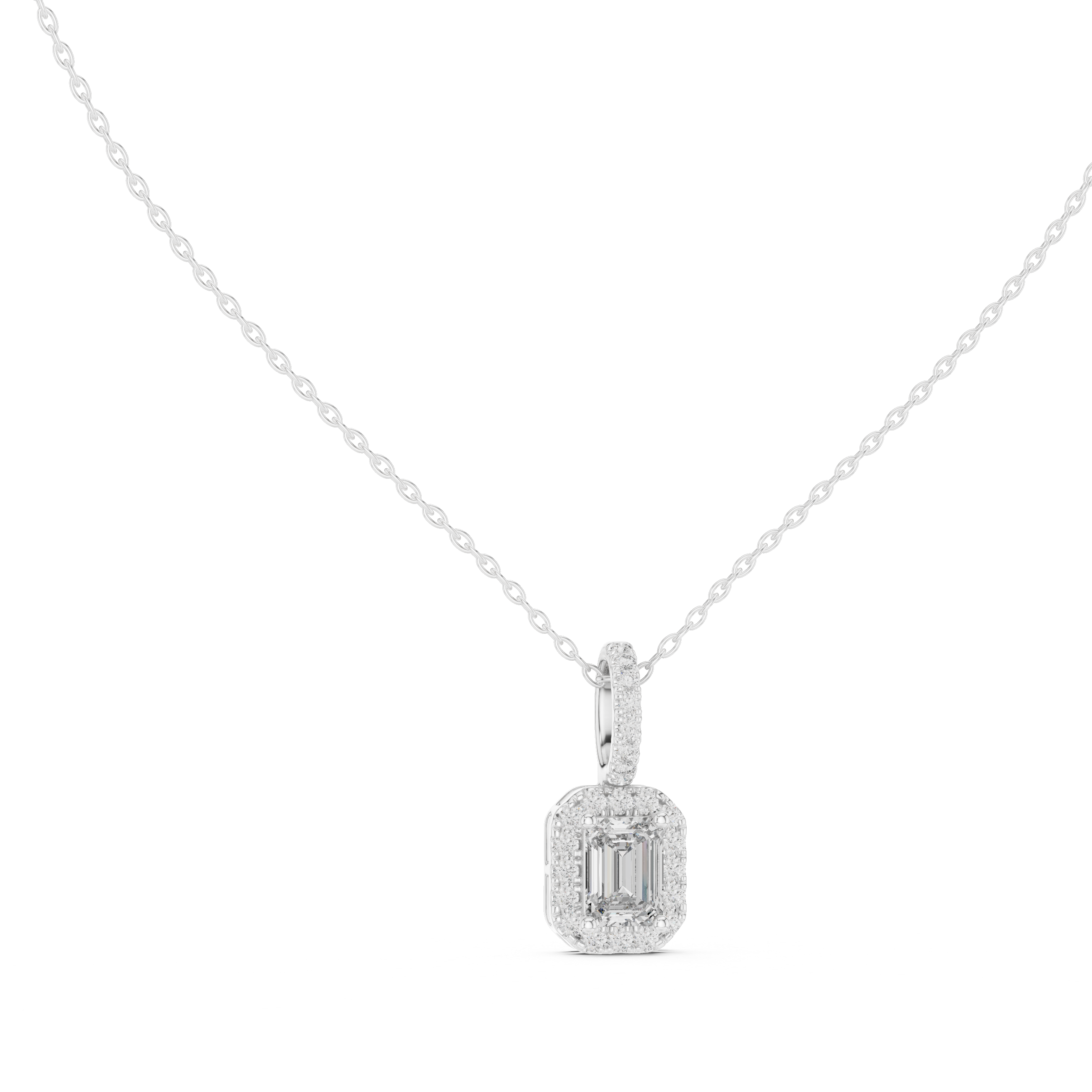 Emerald-Cut Diamond Halo Pendant