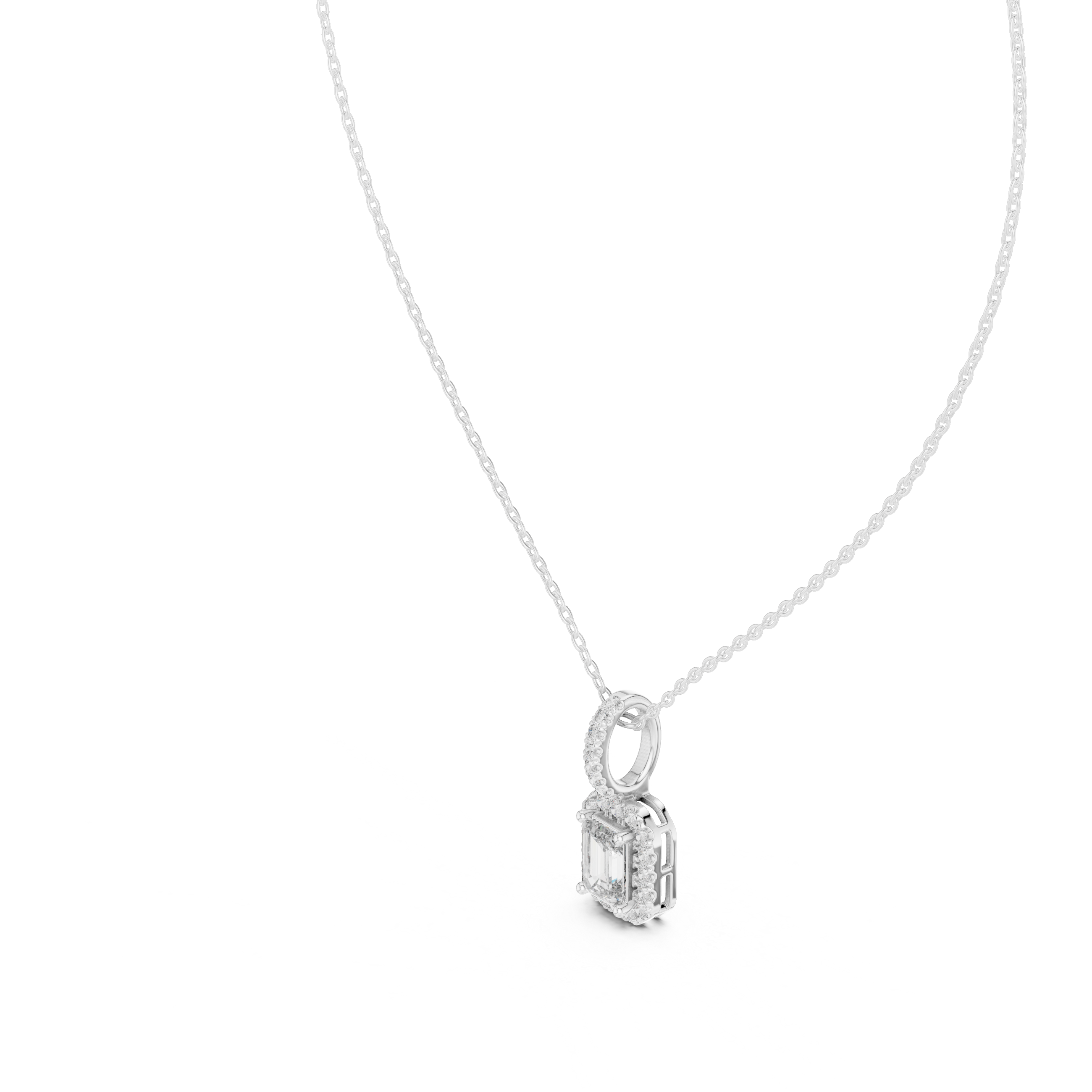 Emerald-Cut Diamond Halo Pendant
