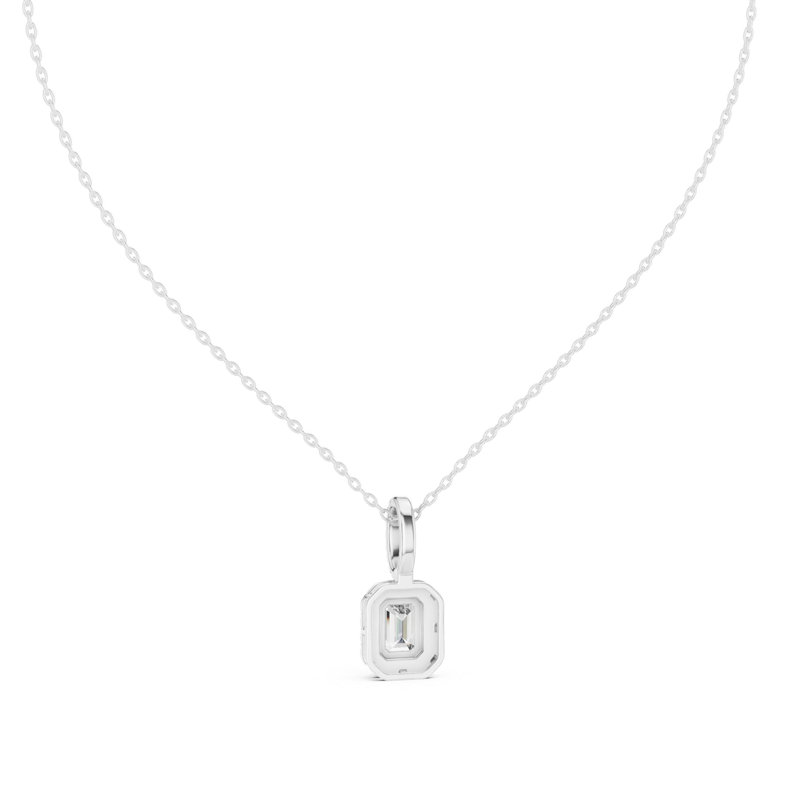 Emerald-Cut Diamond Halo Pendant