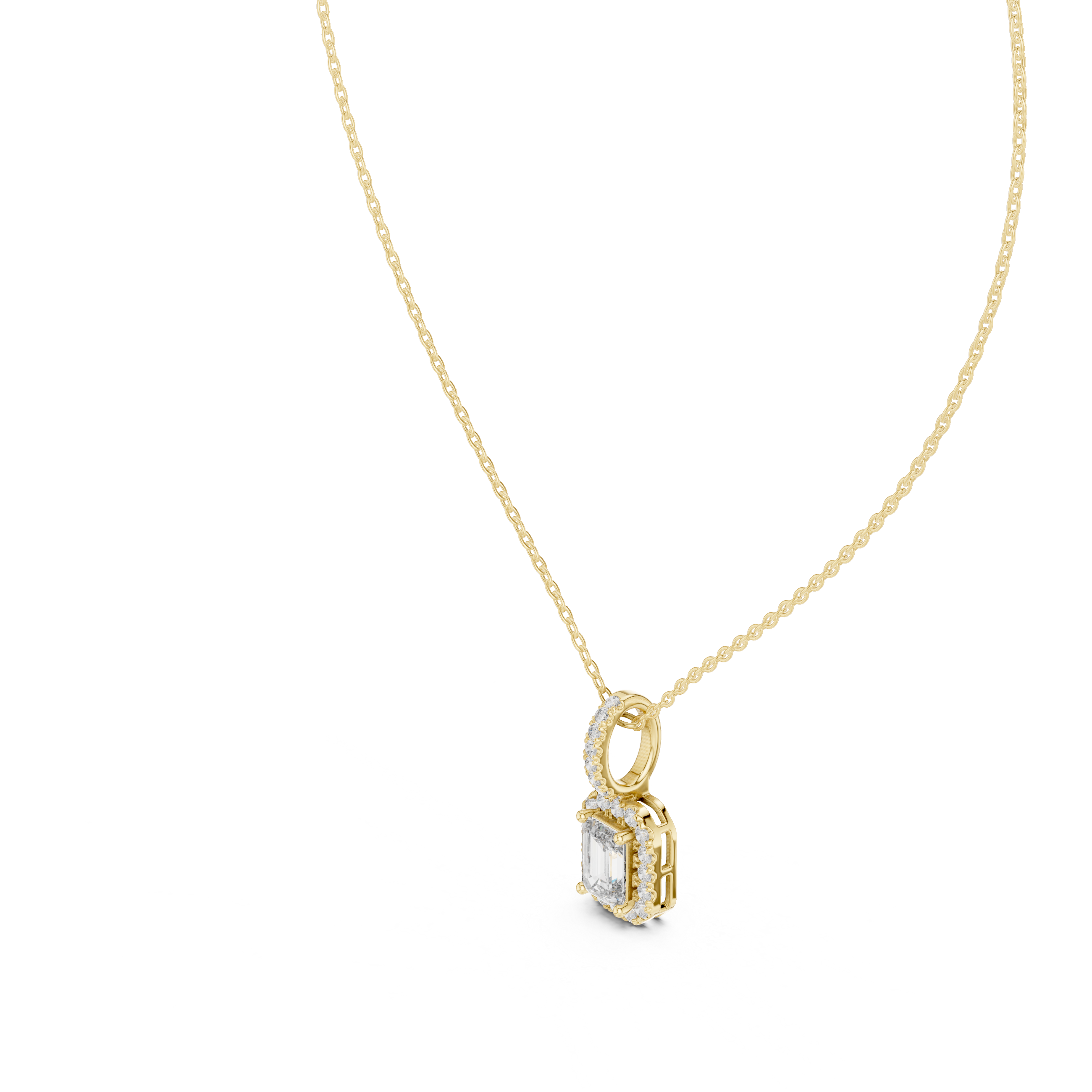Emerald-Cut Diamond Halo Pendant