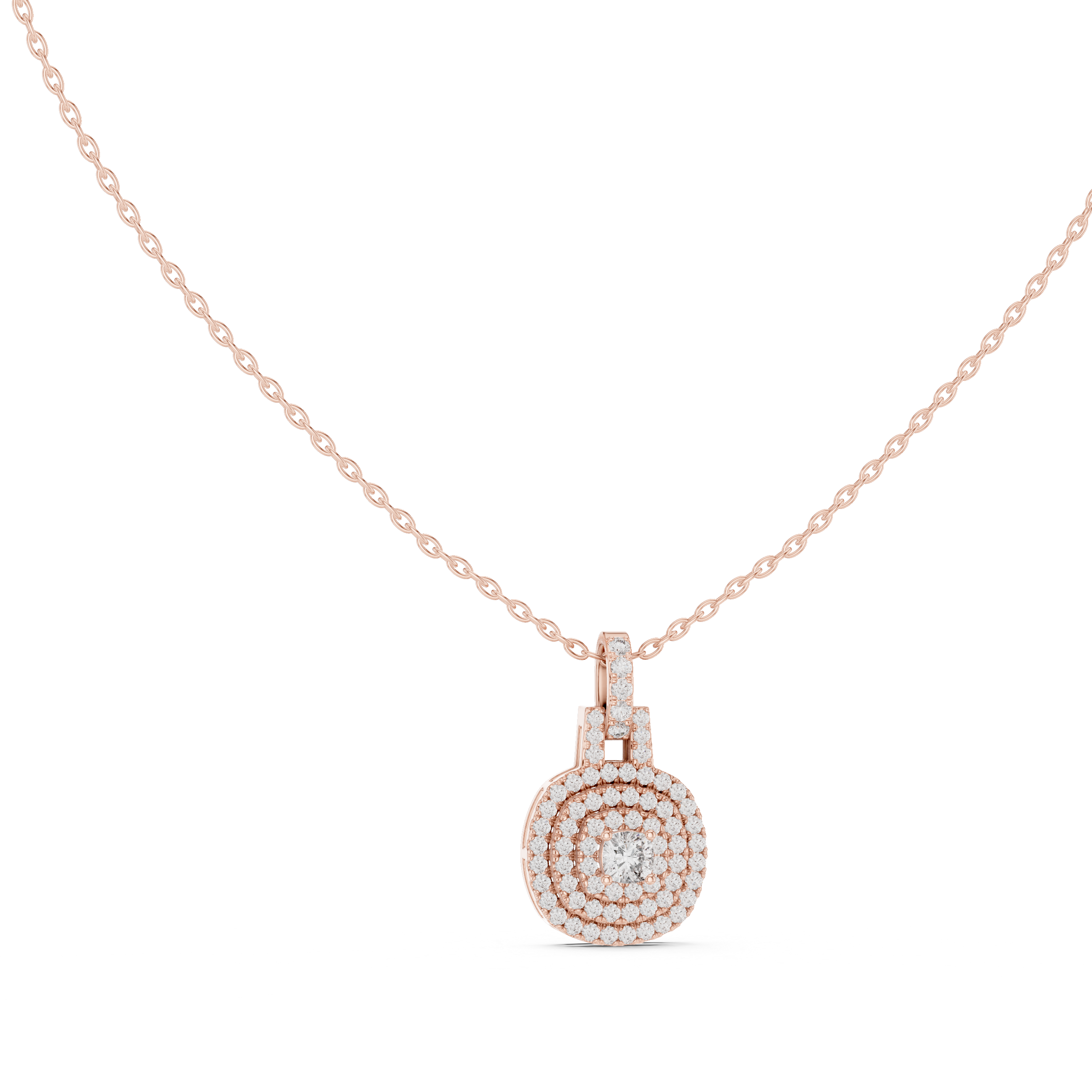 Double Halo Round Diamond Pendant