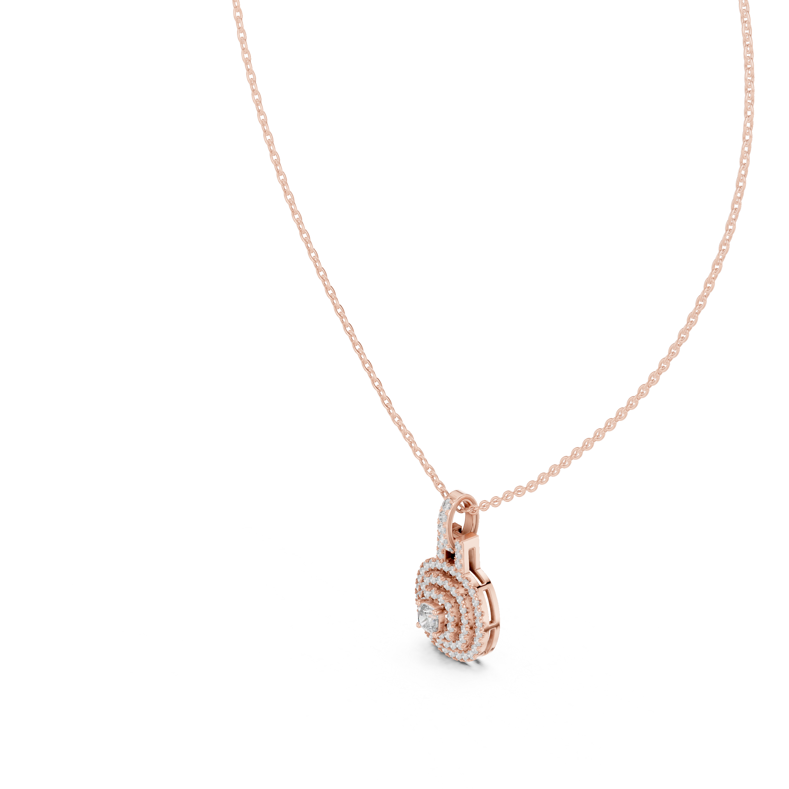 Double Halo Round Diamond Pendant