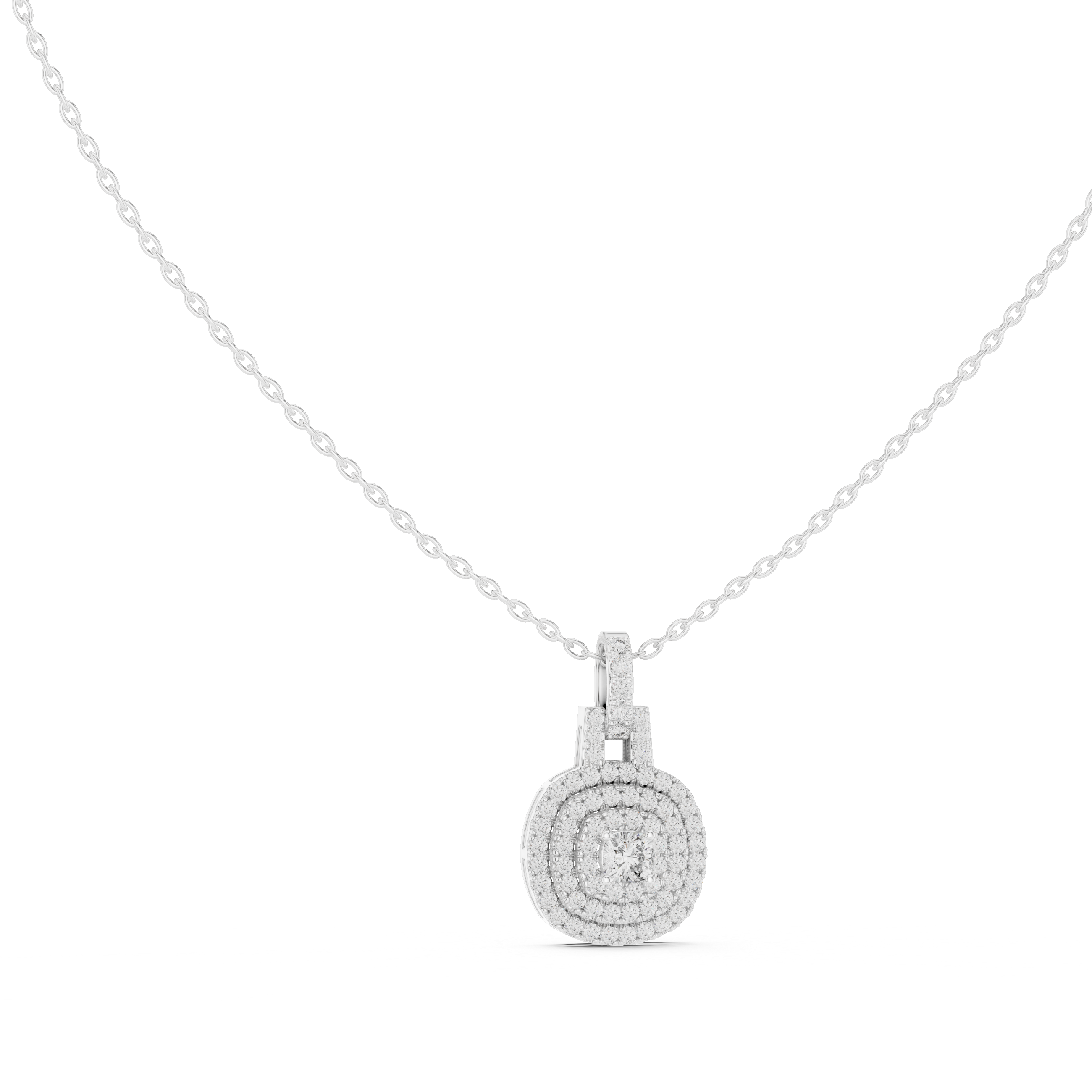 Double Halo Round Diamond Pendant