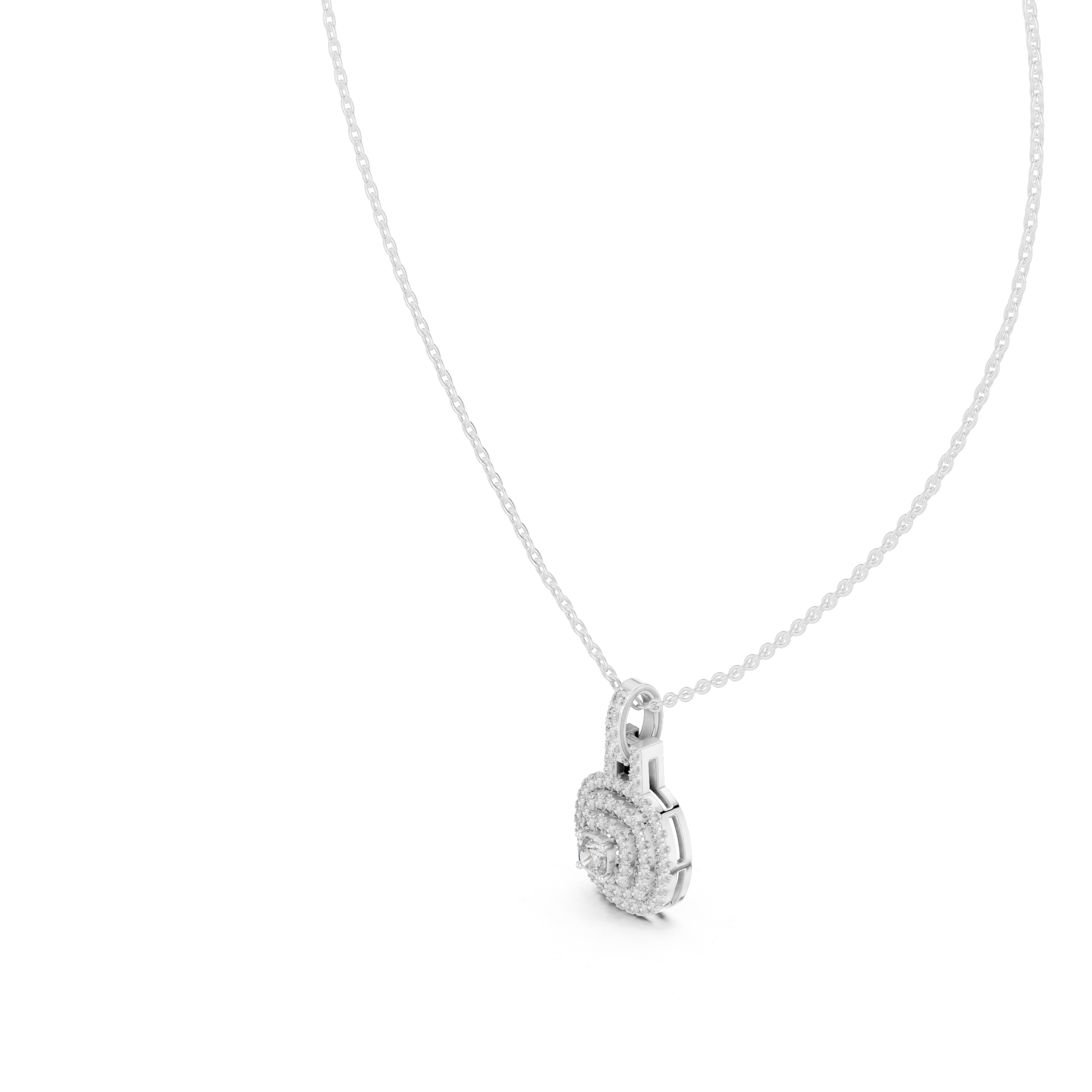 Double Halo Round Diamond Pendant