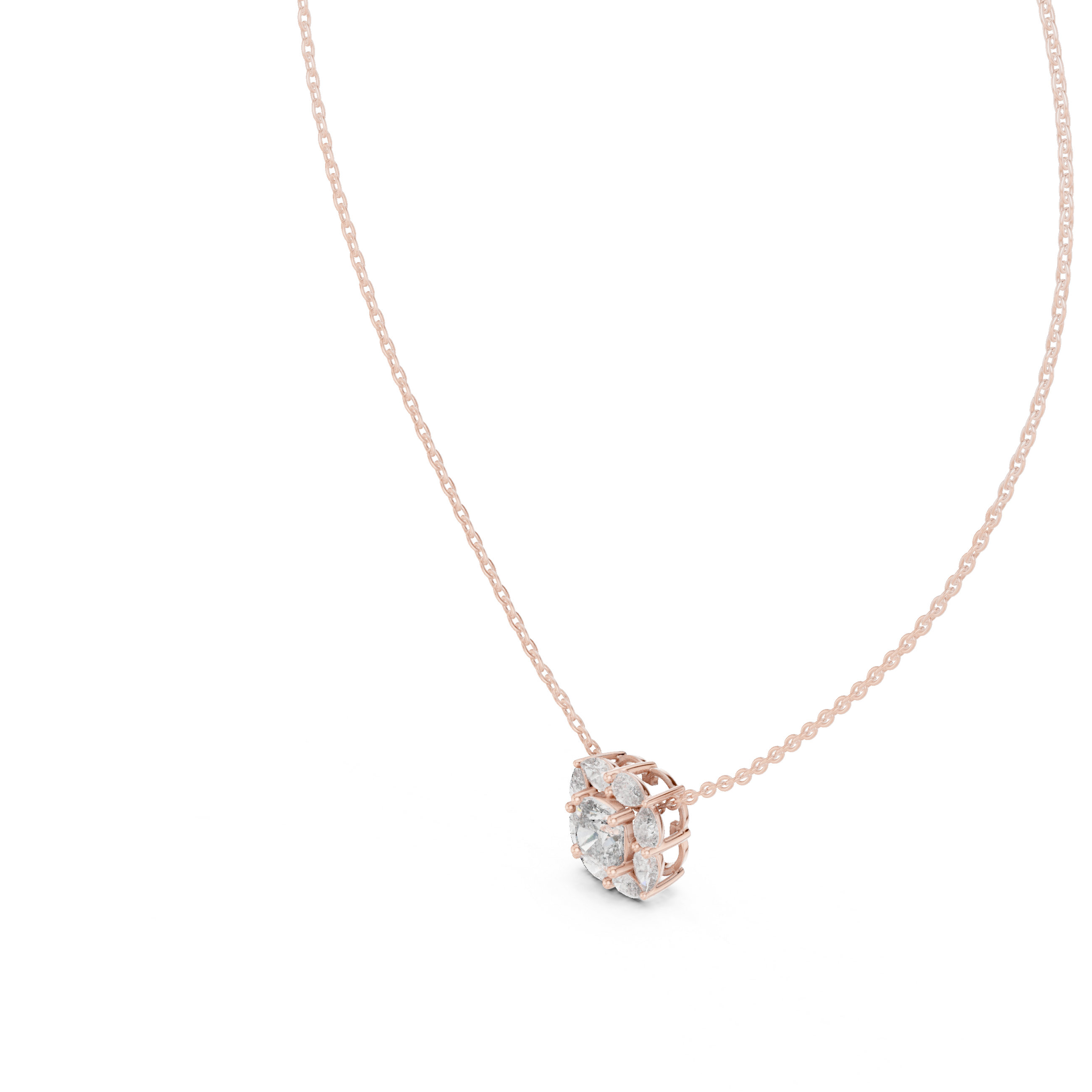 Floral Halo Round Diamond Pendant