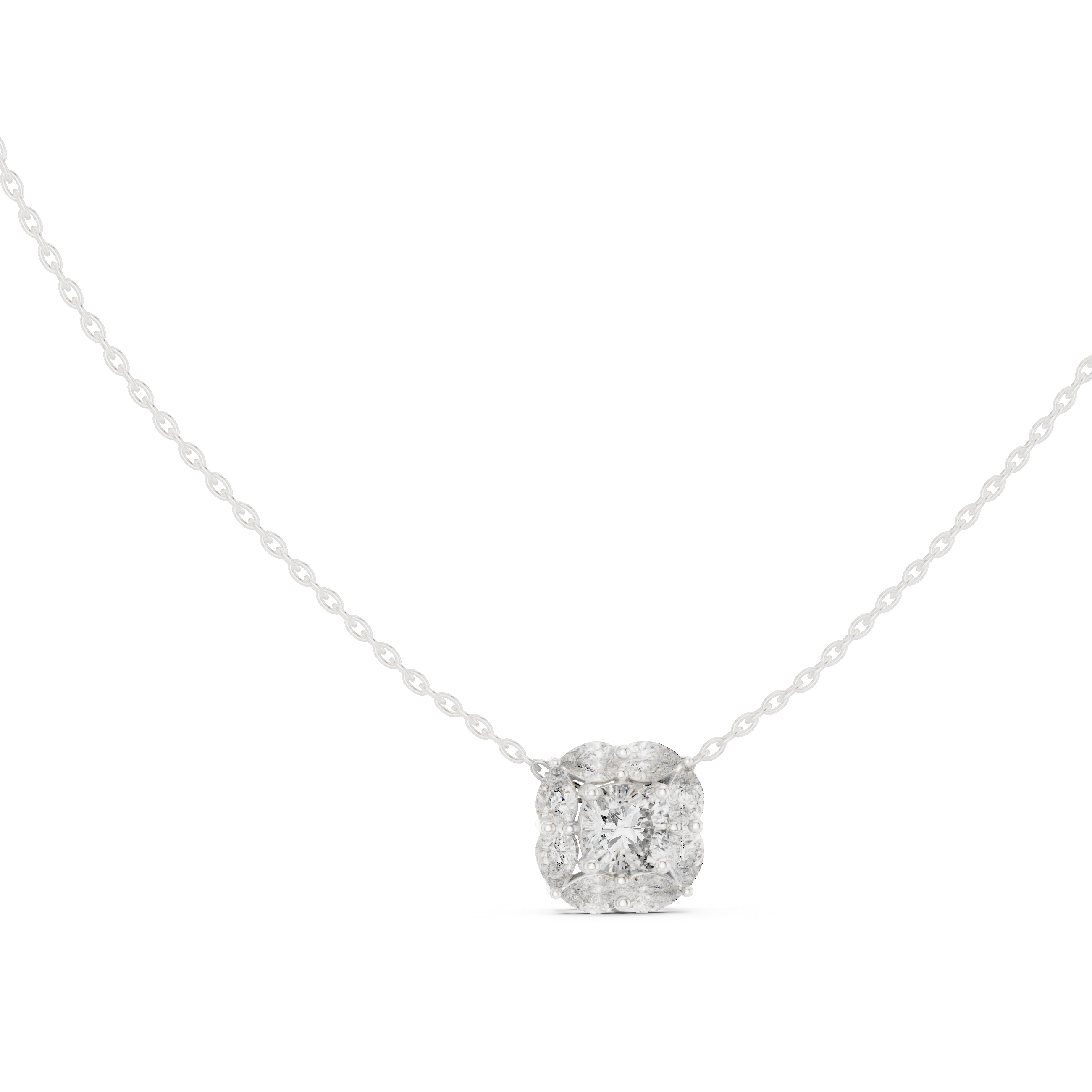 Floral Halo Round Diamond Pendant