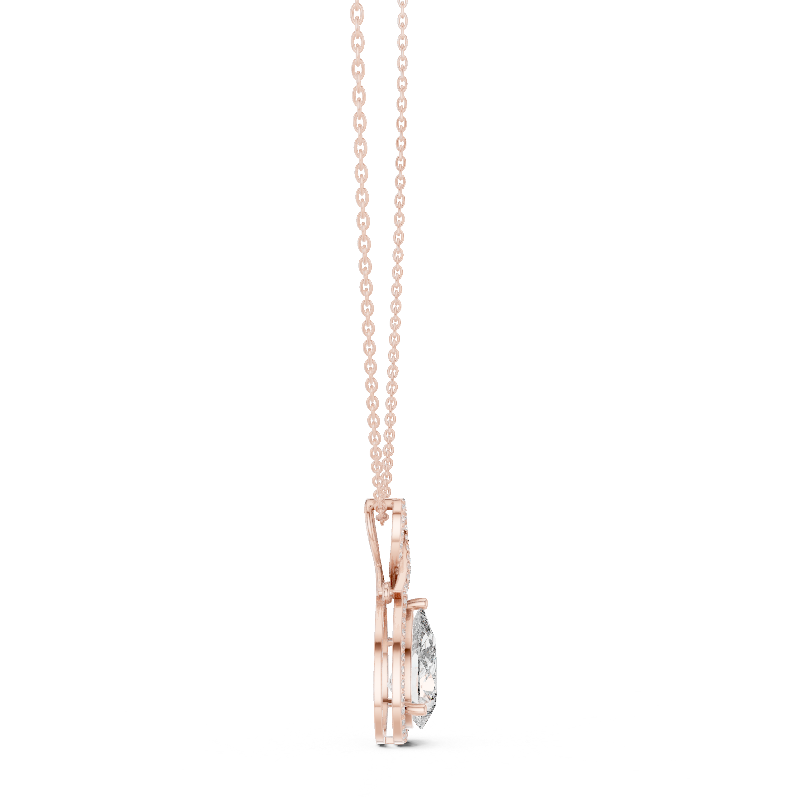 Pear-shaped halo diamond pendant with infinity-inspired