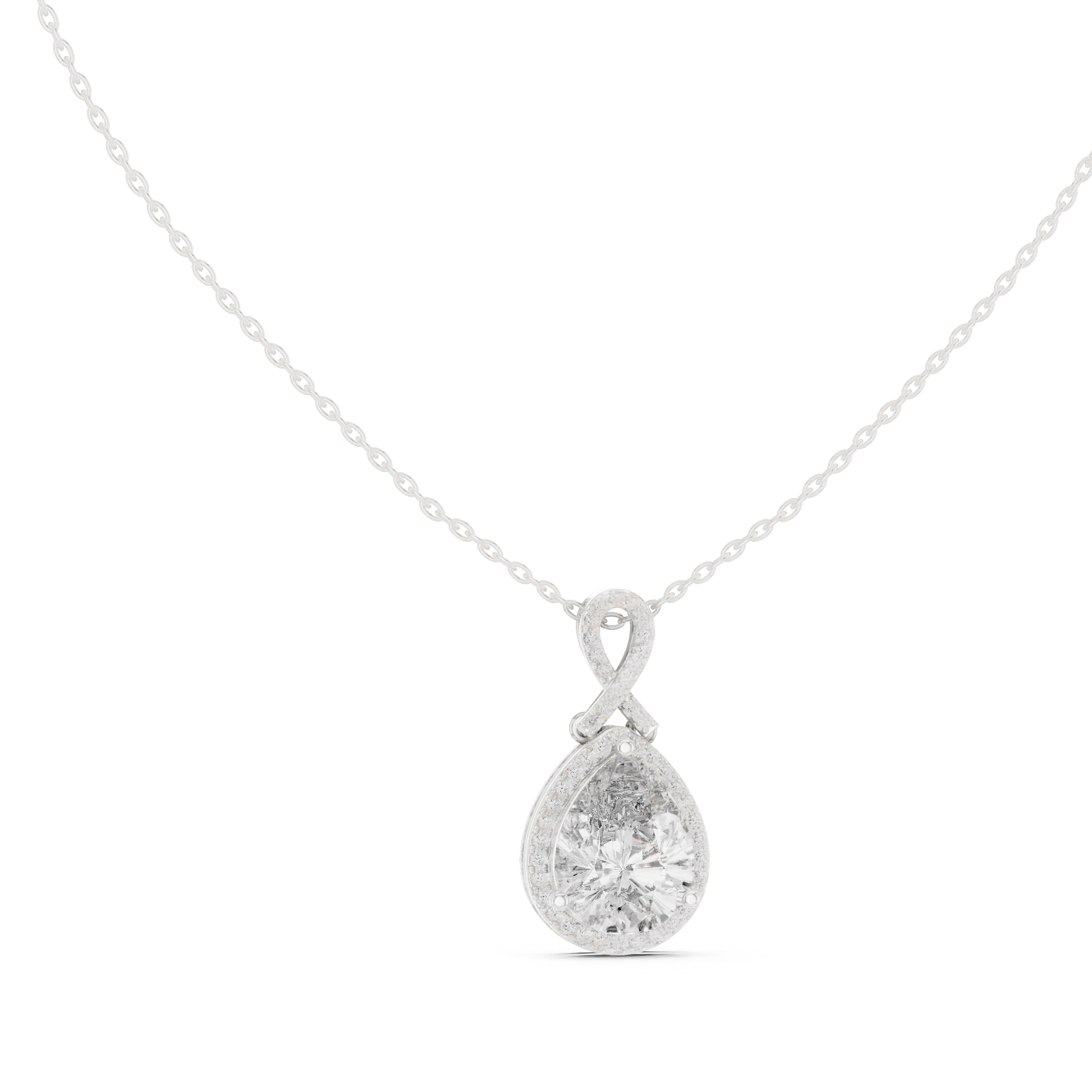 Pear-shaped halo diamond pendant with infinity-inspired
