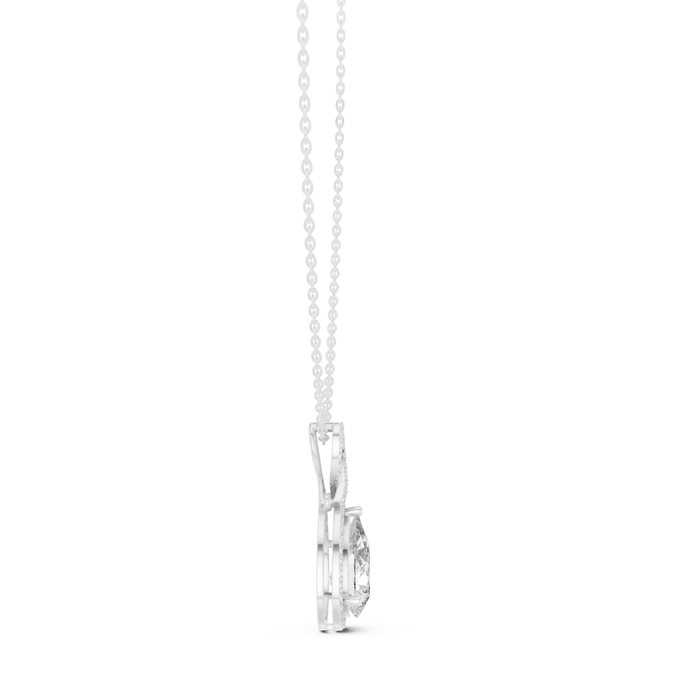 Pear-shaped halo diamond pendant with infinity-inspired