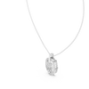 central round brilliant diamond and surrounding pavé diamonds.