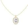 central round brilliant diamond and surrounding pavé diamonds.